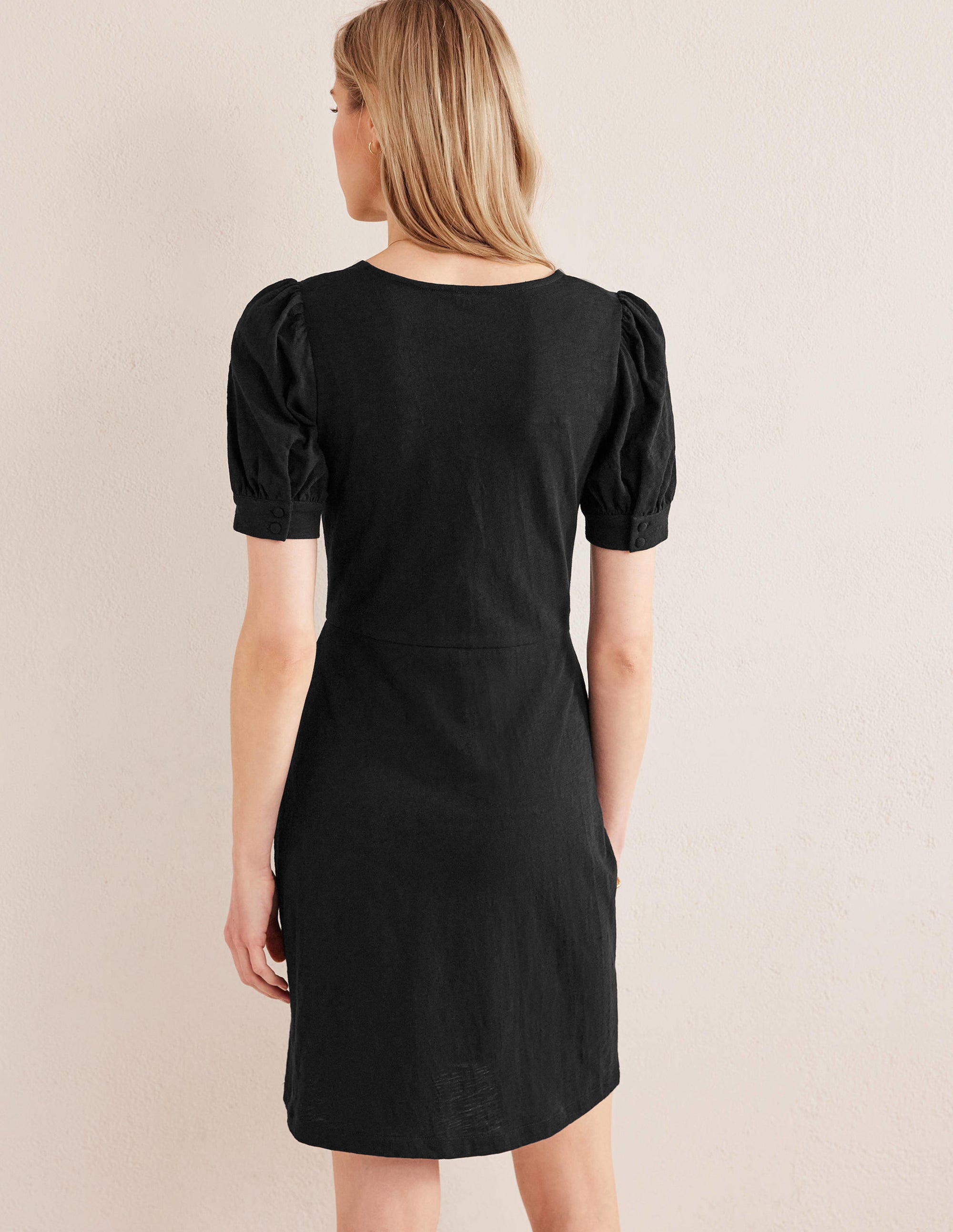 V-Neck Jersey Mini Dress-Black - Image 3