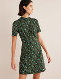Mini-robe en jersey-Noir, motif Gardenia Swirl
