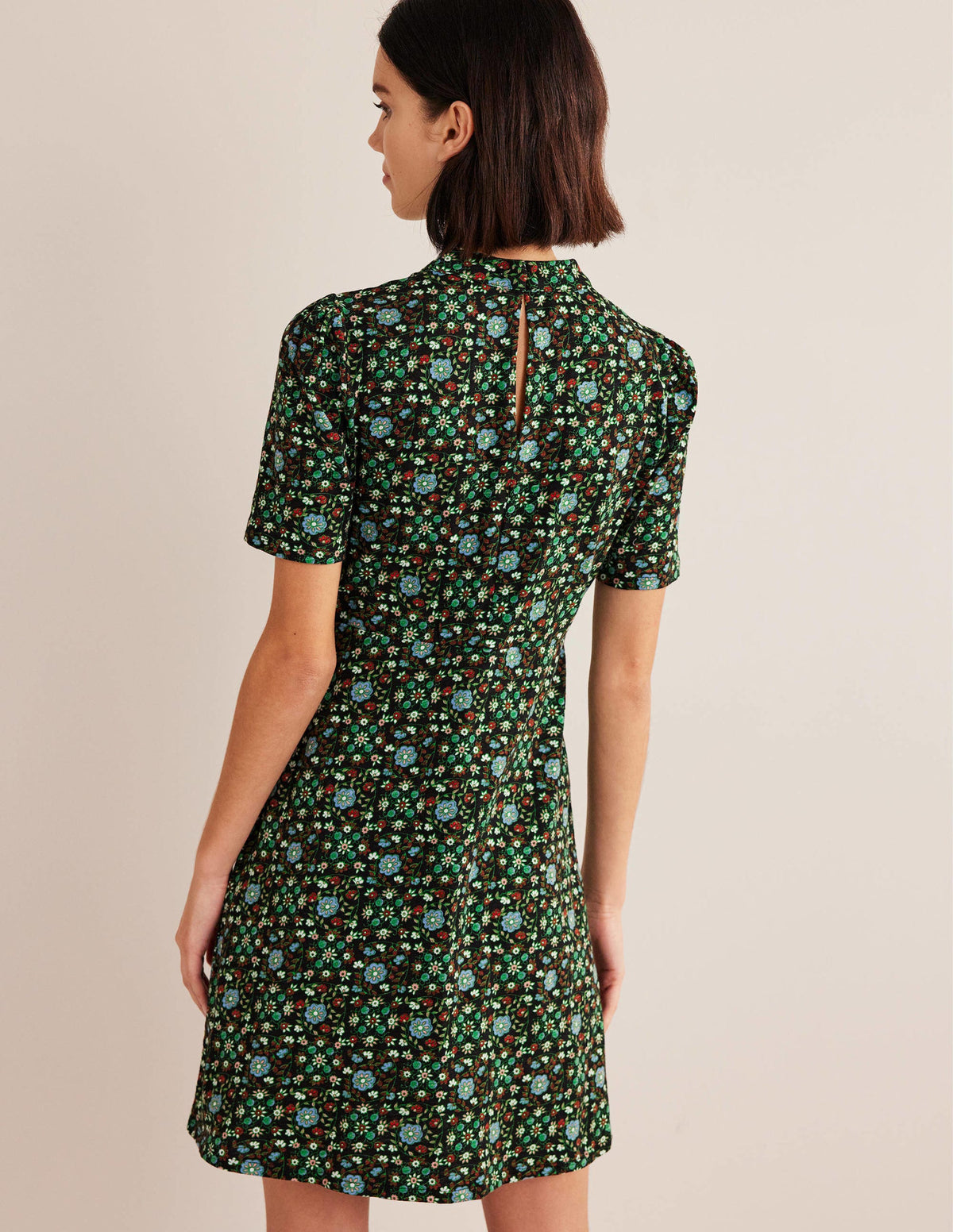 Mini-robe en jersey-Noir, motif Gardenia Swirl-3
