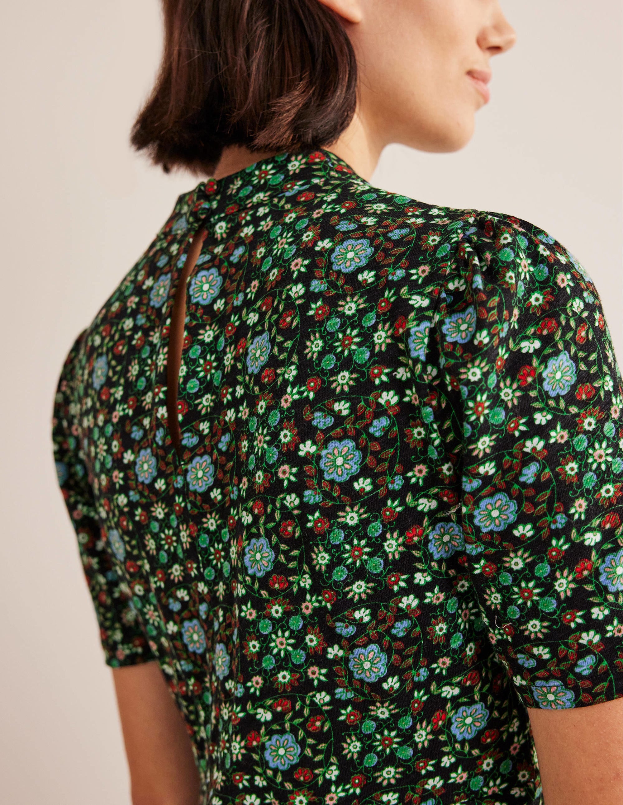 Mini-robe en jersey-Noir, motif Gardenia Swirl - Image 4