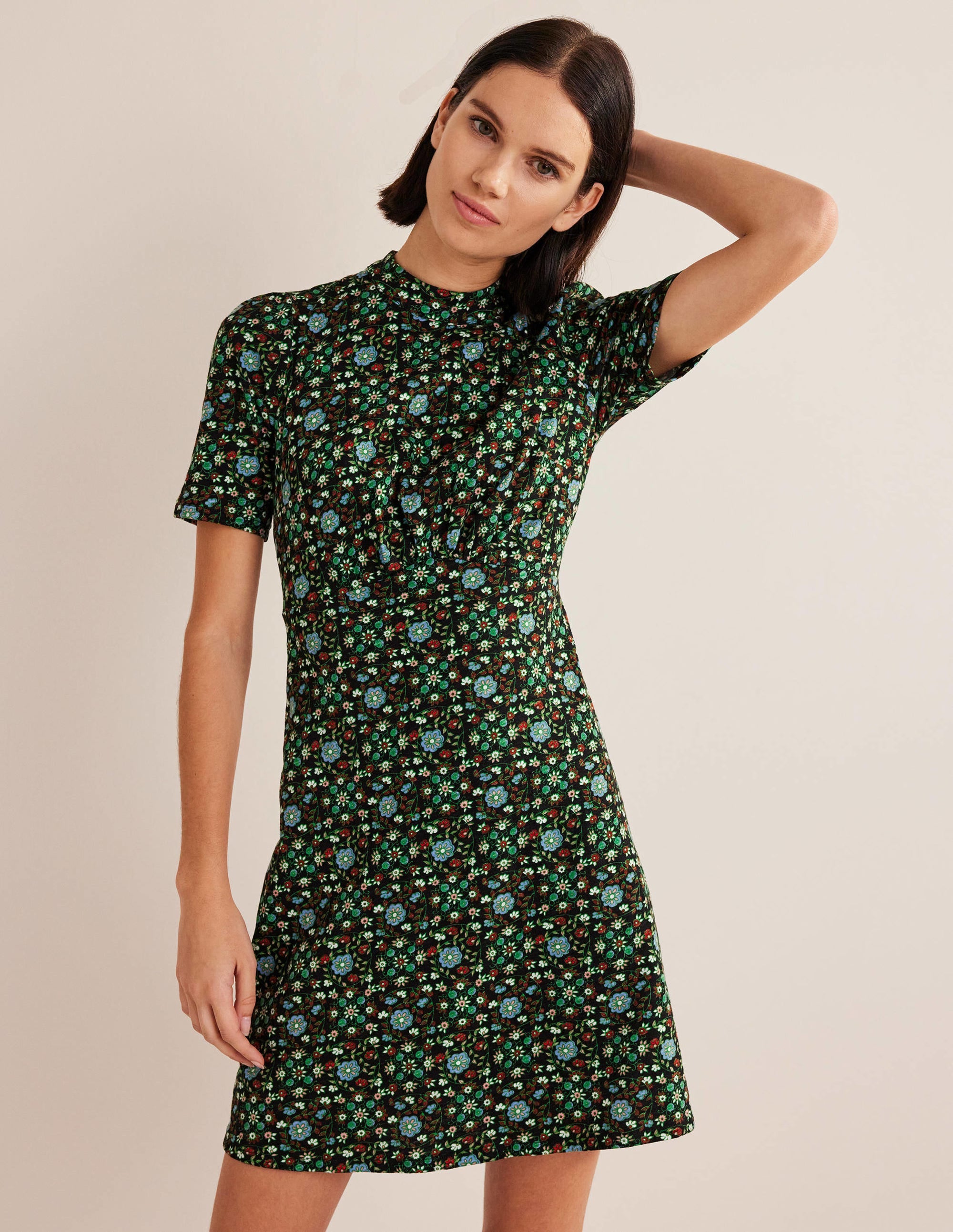 Mini-robe en jersey-Noir, motif Gardenia Swirl - Image 5