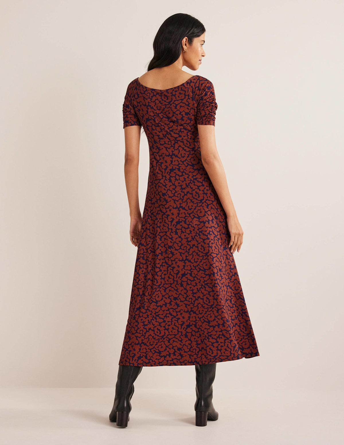 Gerafftes Midikleid aus Jersey-Bratapfel, Abstraktes Camouflagemuster-3