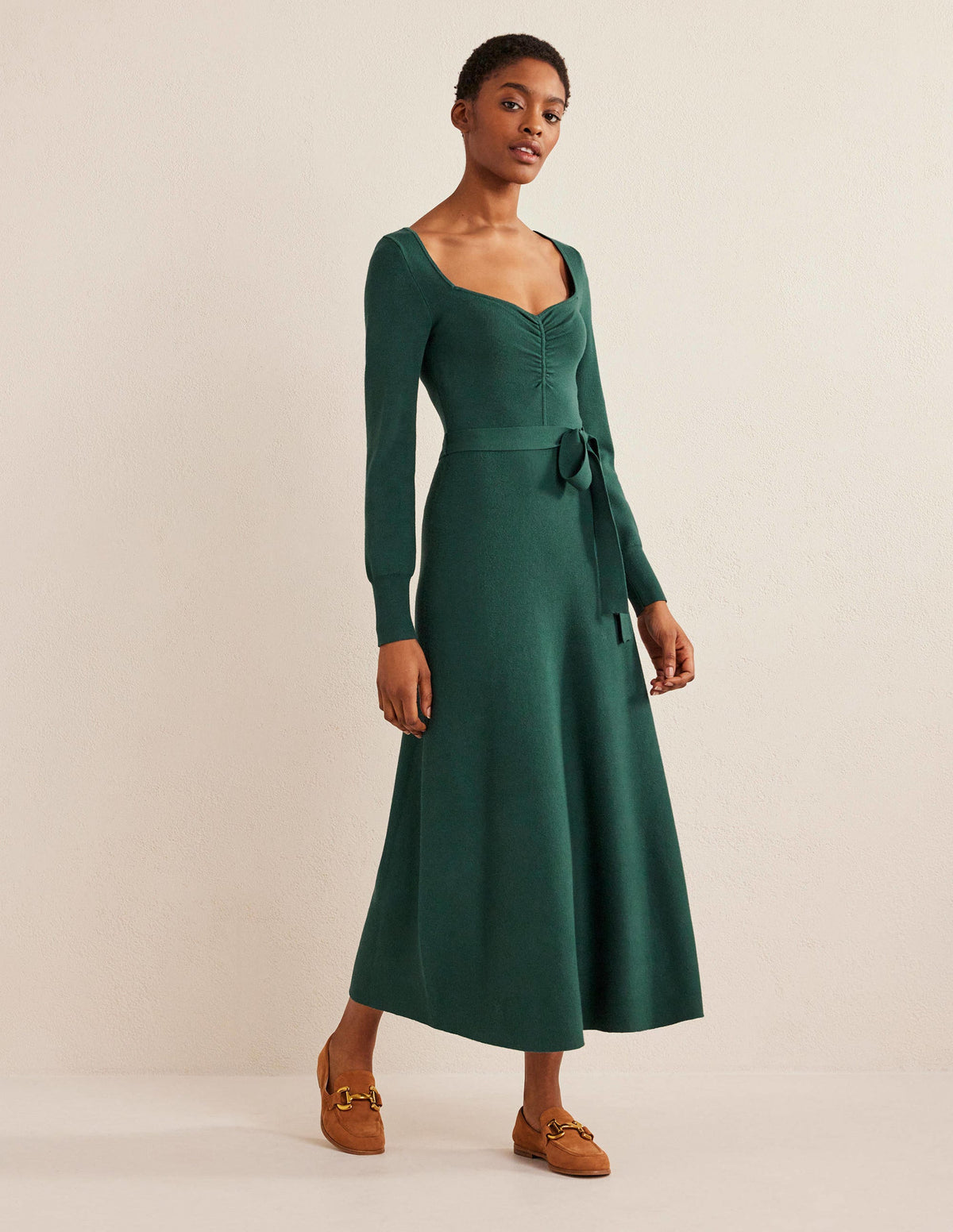 Midikleid mit Herzausschnitt-Dunkles Smaragdgrün - Image 1