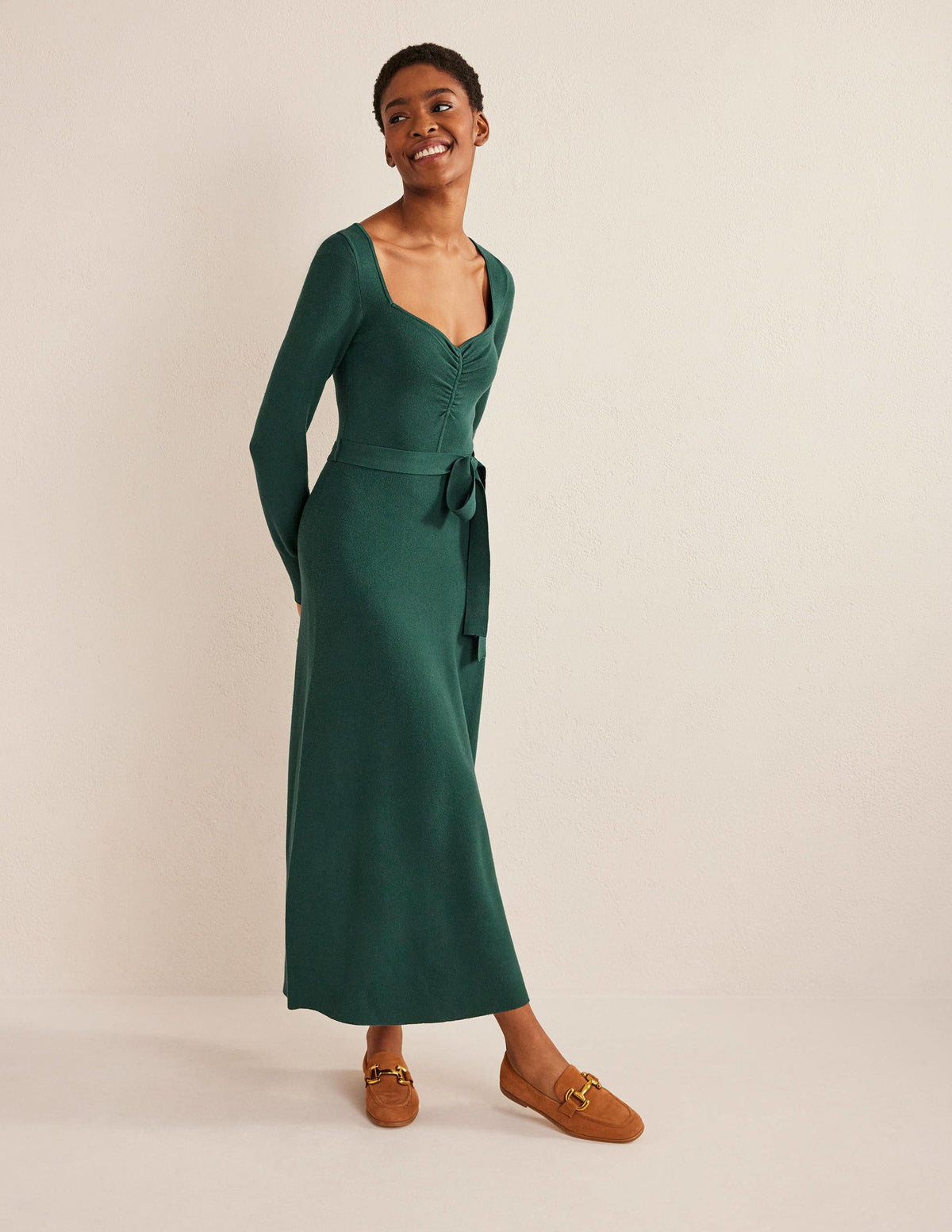 Midikleid mit Herzausschnitt-Dunkles Smaragdgrün-5