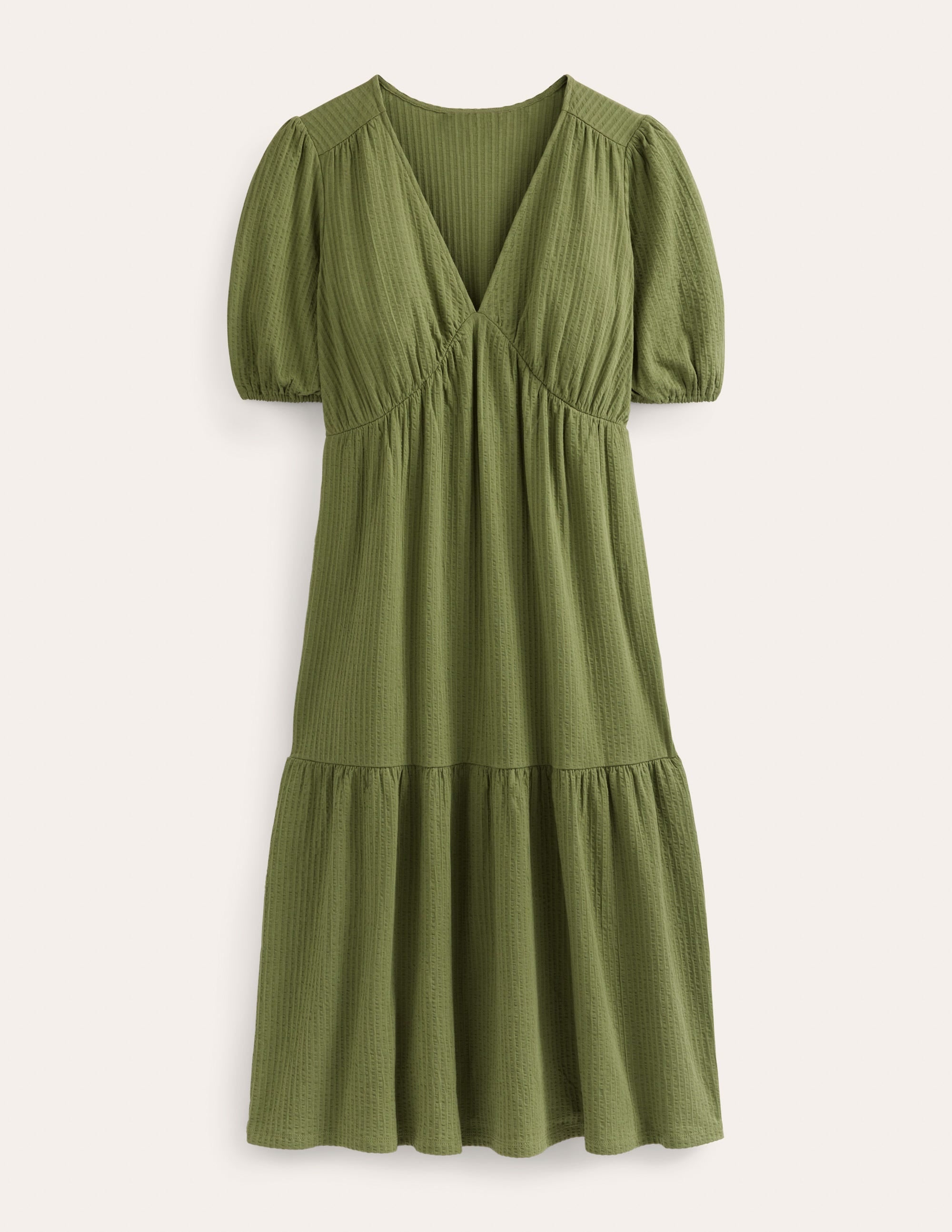 Midikleid aus Jersey-Seersucker-Dezentes Khaki - Image 5