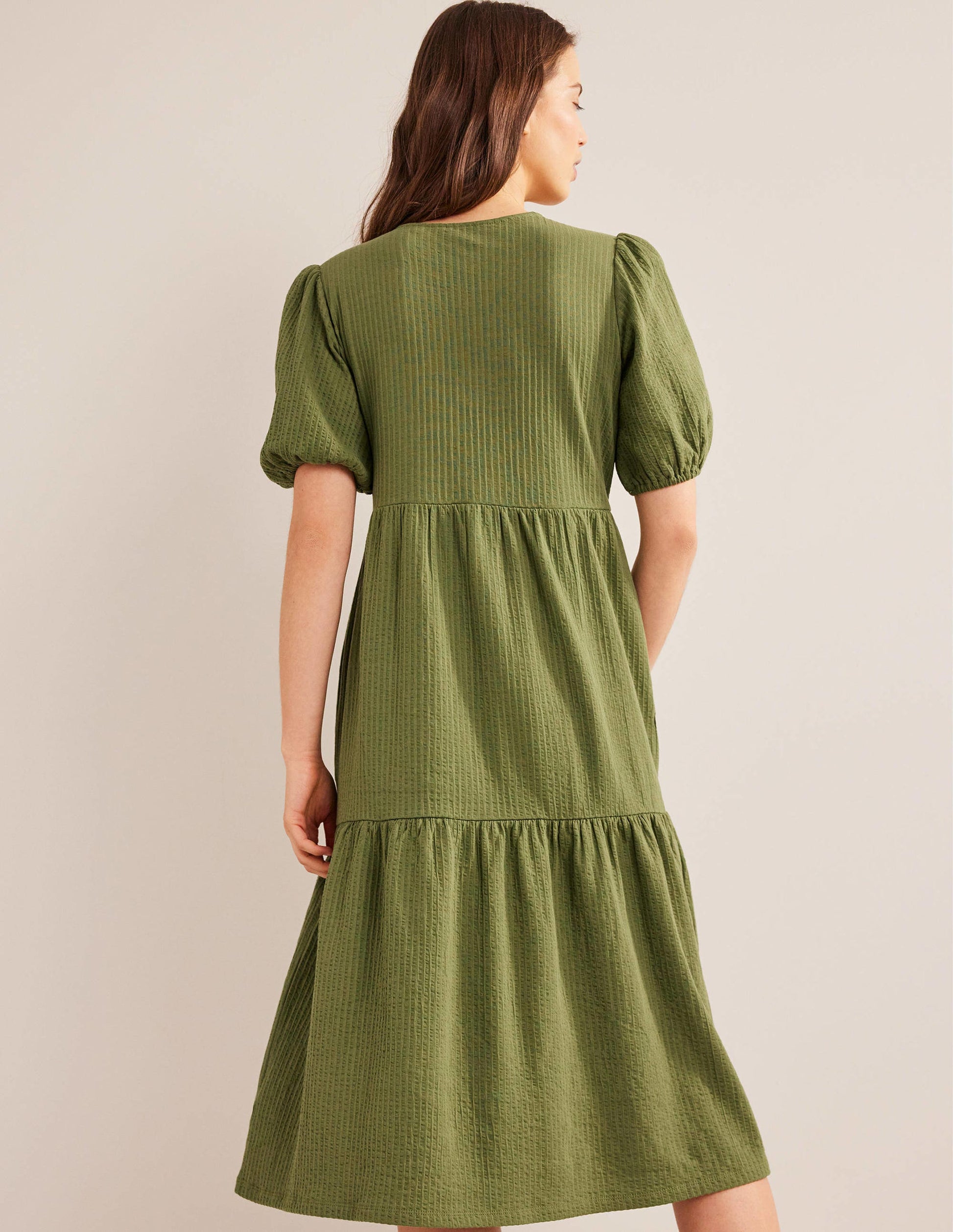 Midikleid aus Jersey-Seersucker-Dezentes Khaki-3