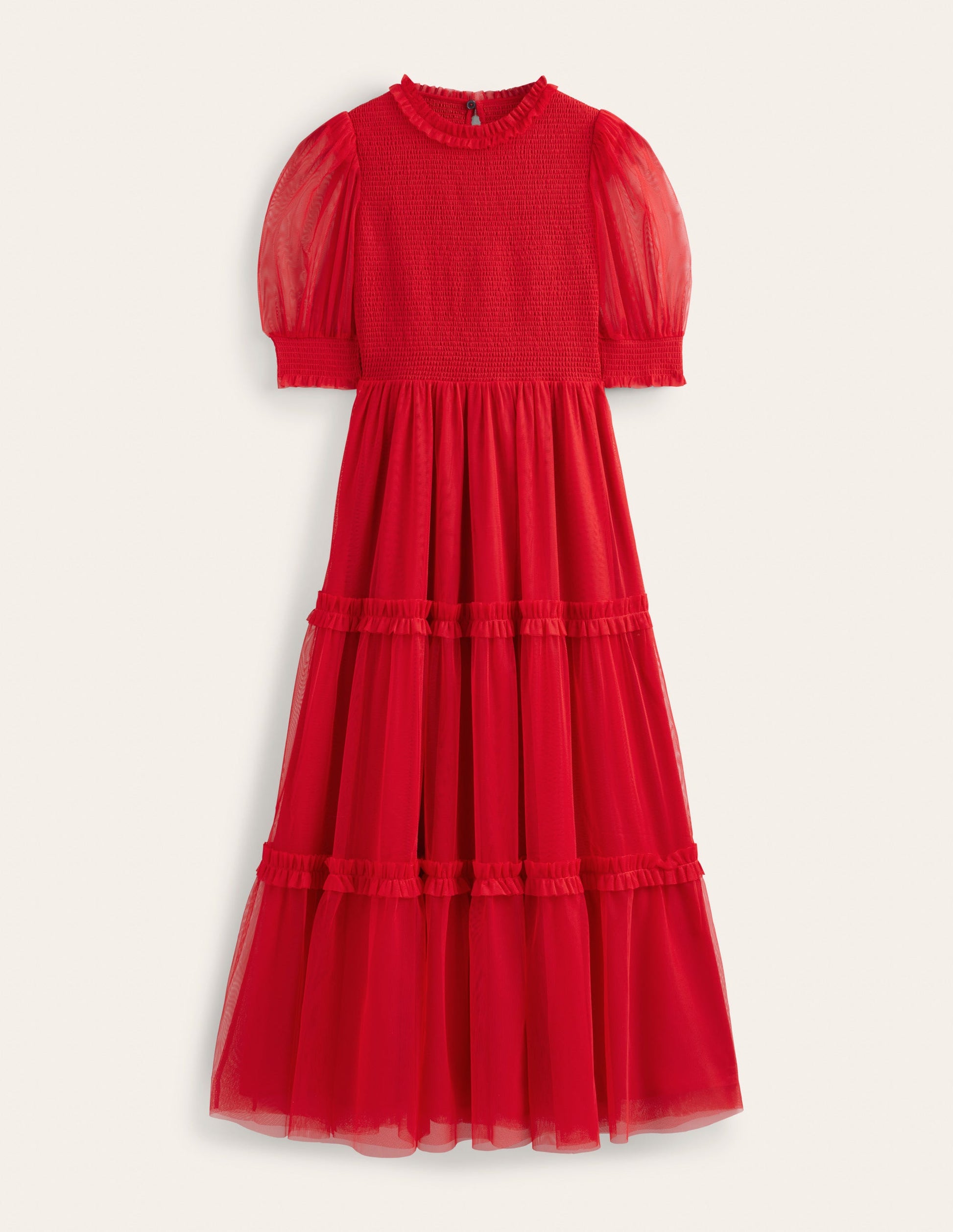 Robe longue smockée en tulle-Rose foncé-5
