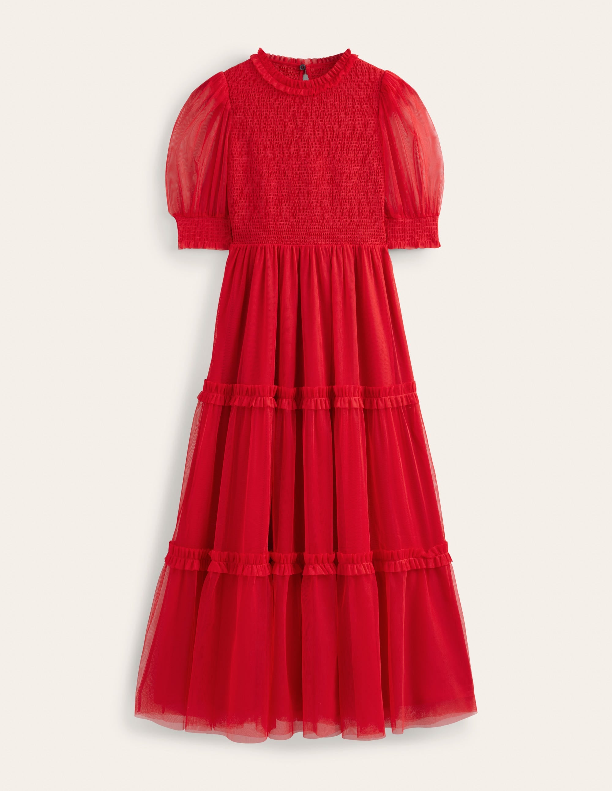 Robe longue smockée en tulle-Rose foncé - Image 5