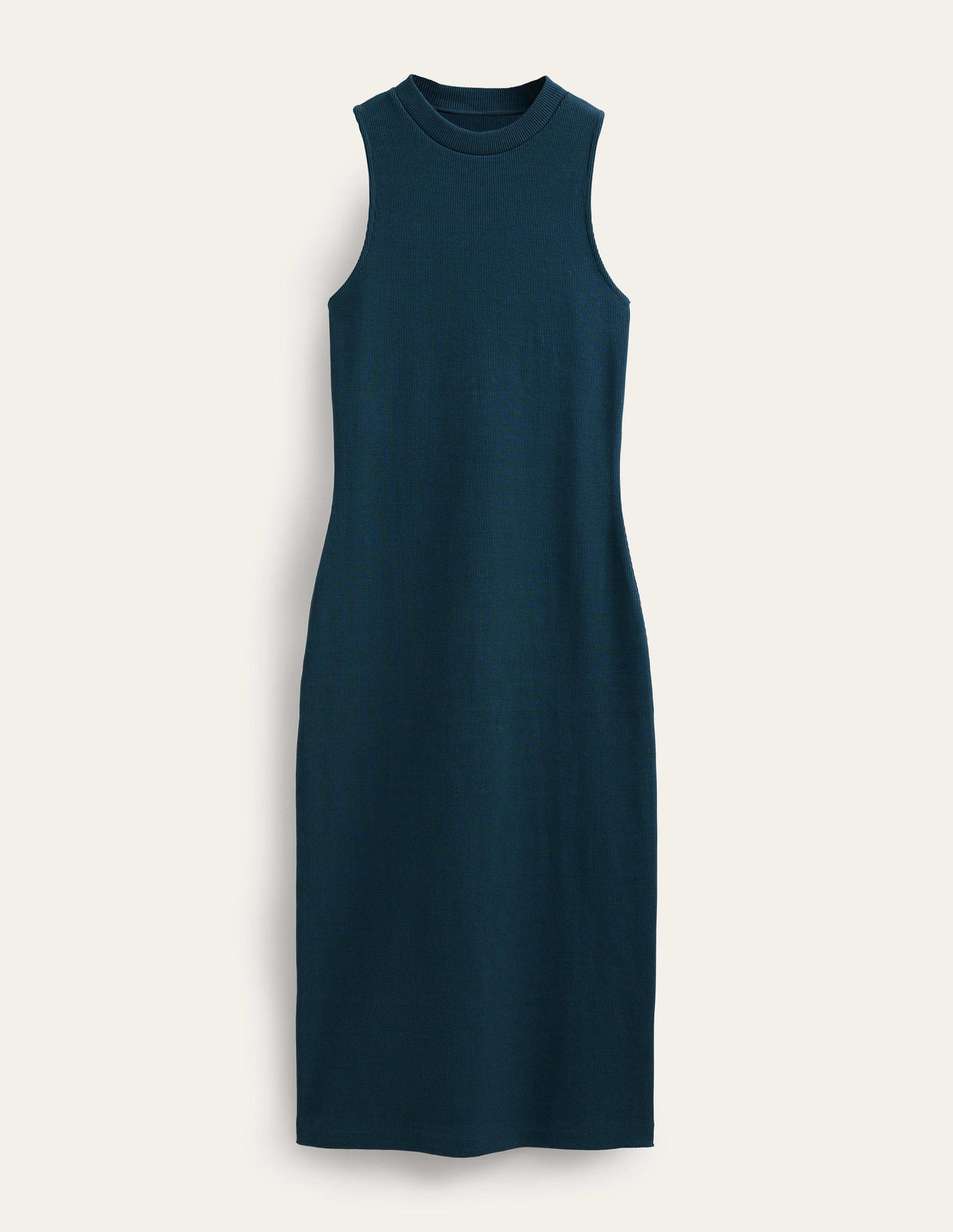 Rippstrick-Midikleid aus Jersey mit Racer-Ausschnitt-Tintenblau-5