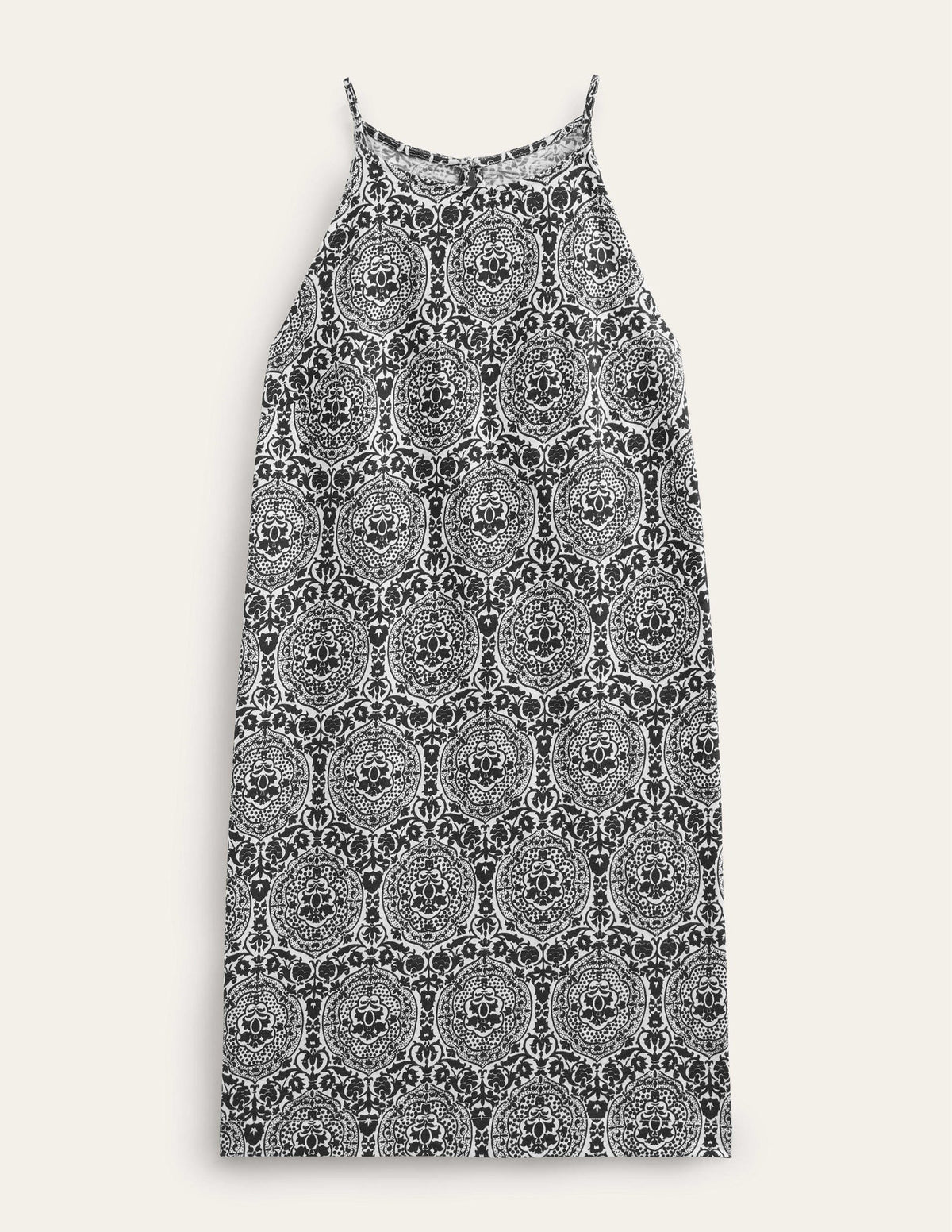 Jersey-Minikleid mit Racer-Ausschnitt-Schwarz, Exotisches Kachelmuster-5