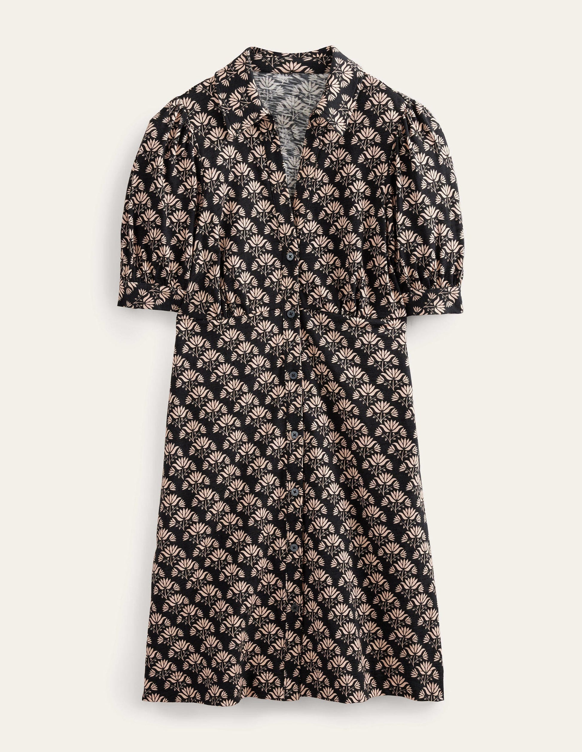 Minikleid mit Knopfleiste-Schwarz, Blumenstempel-6