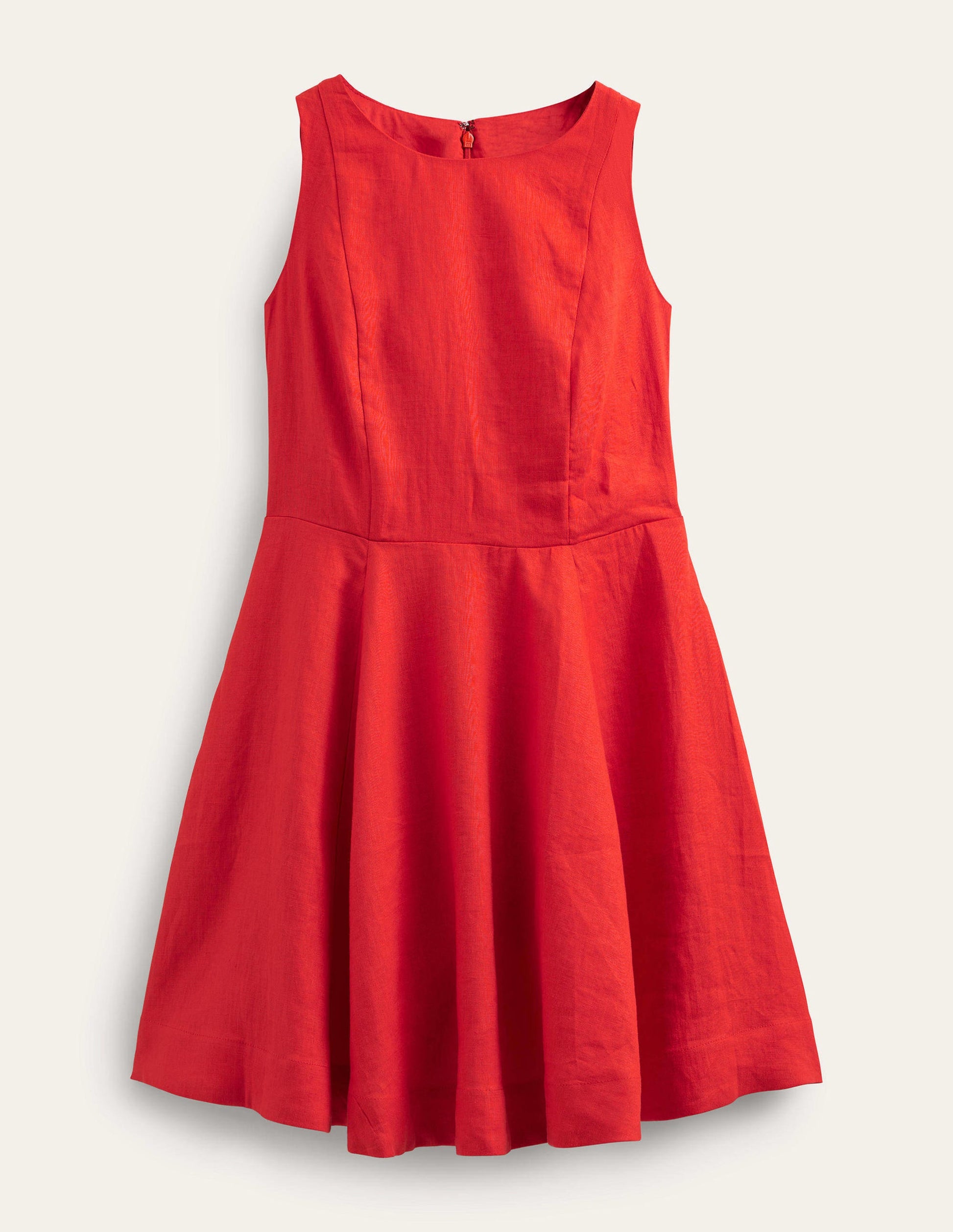 Ausgestelltes Minikleid aus Leinen-Zinnoberrot-5