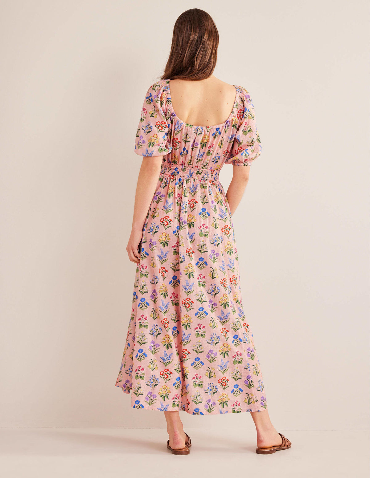 Robe midi à col U-Rose ancien, motif Spring Garden-3