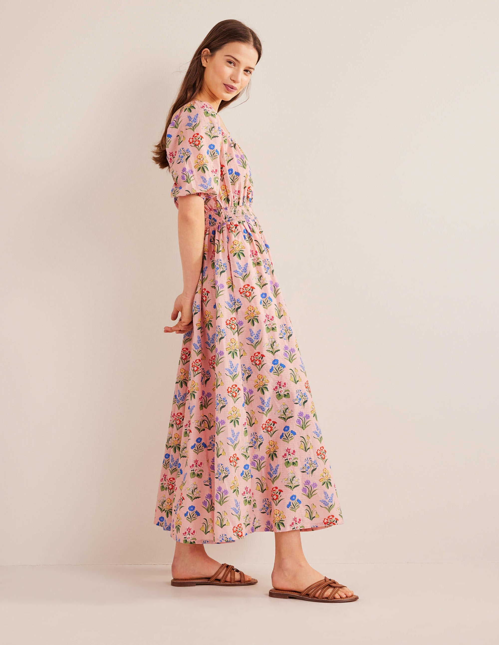 Robe midi à col U-Rose ancien, motif Spring Garden - Image 4