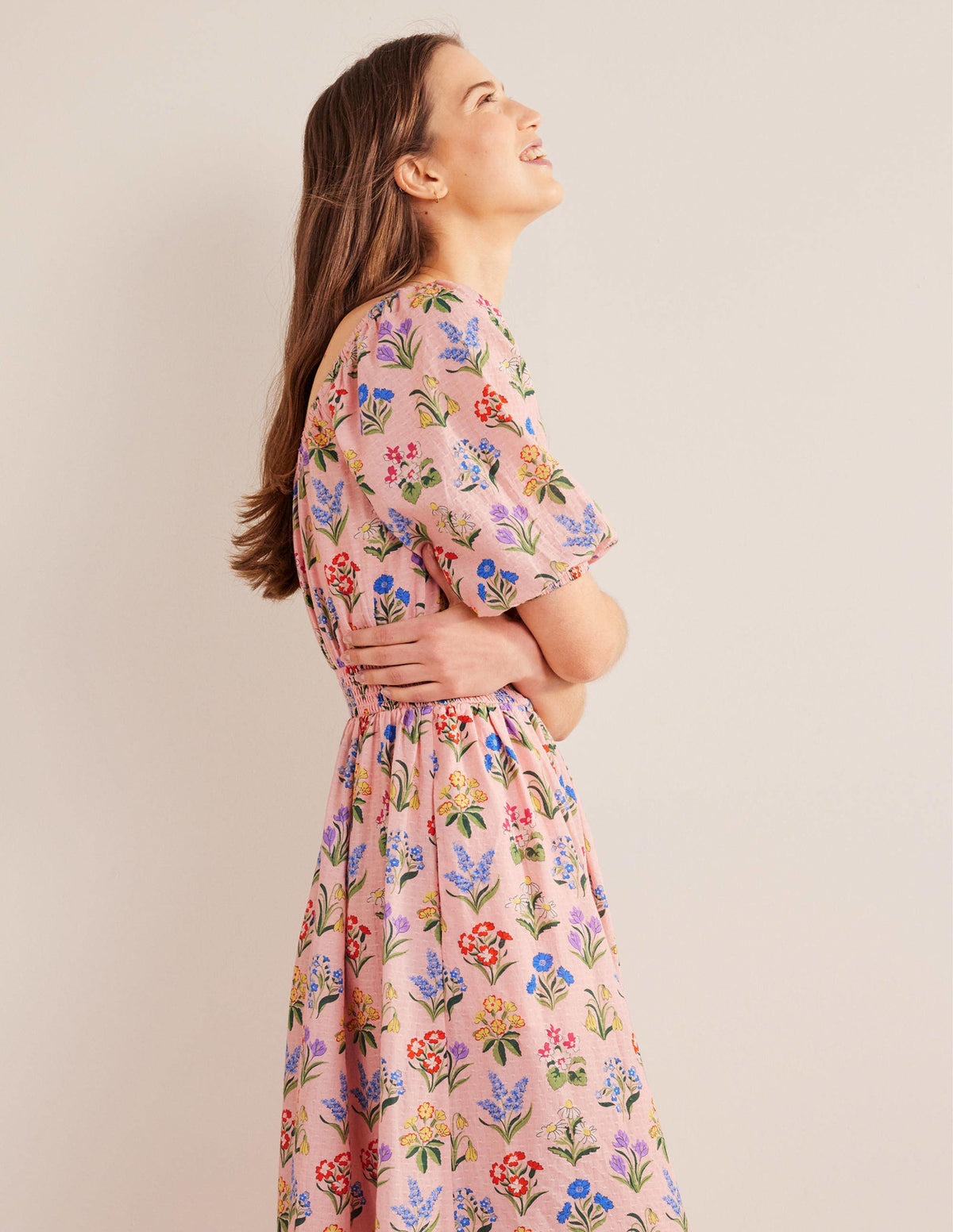 Robe midi à col U-Rose ancien, motif Spring Garden - Image 5
