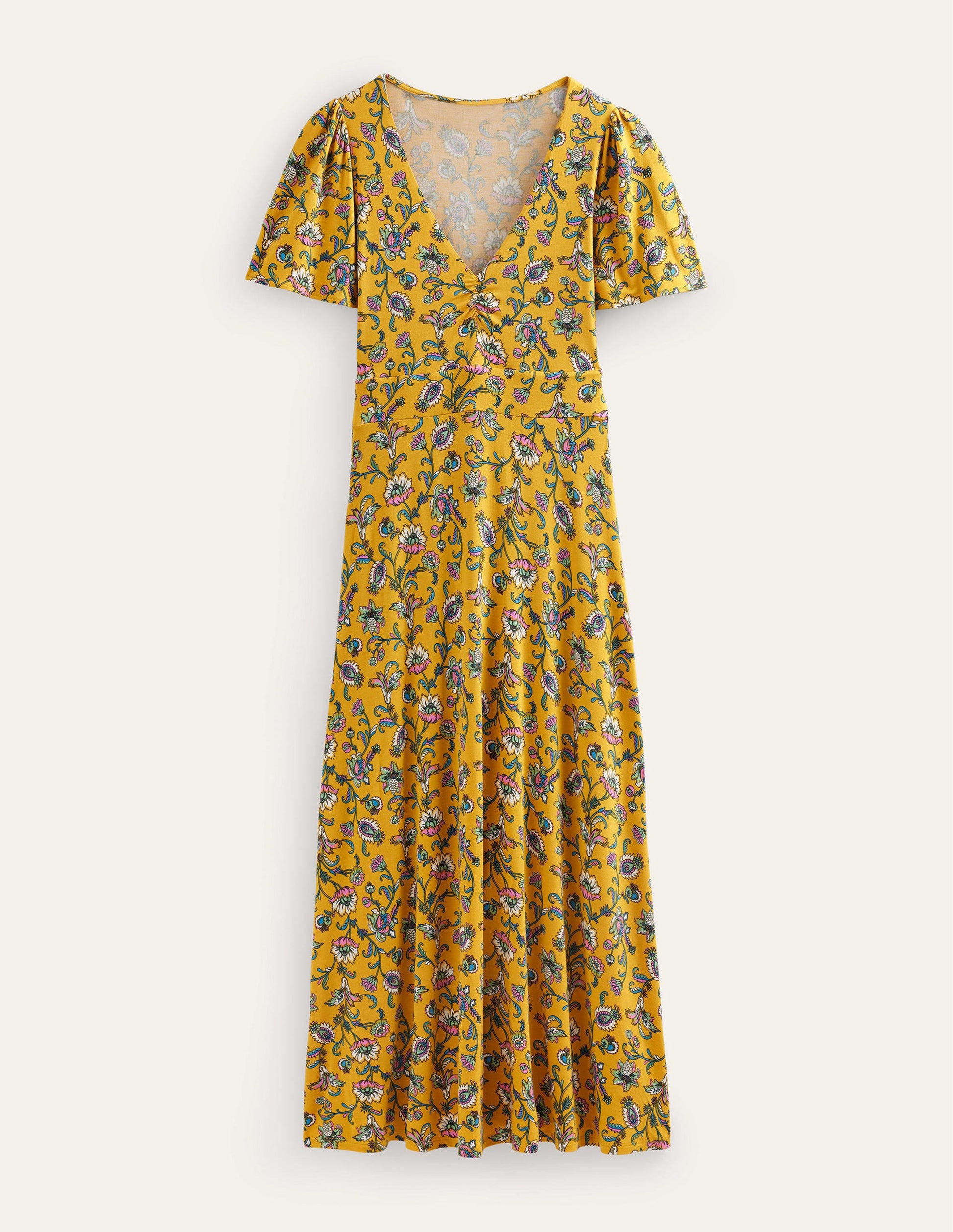 Robe à col V découpé-Graine de moutarde, motif Meadow Fall-6
