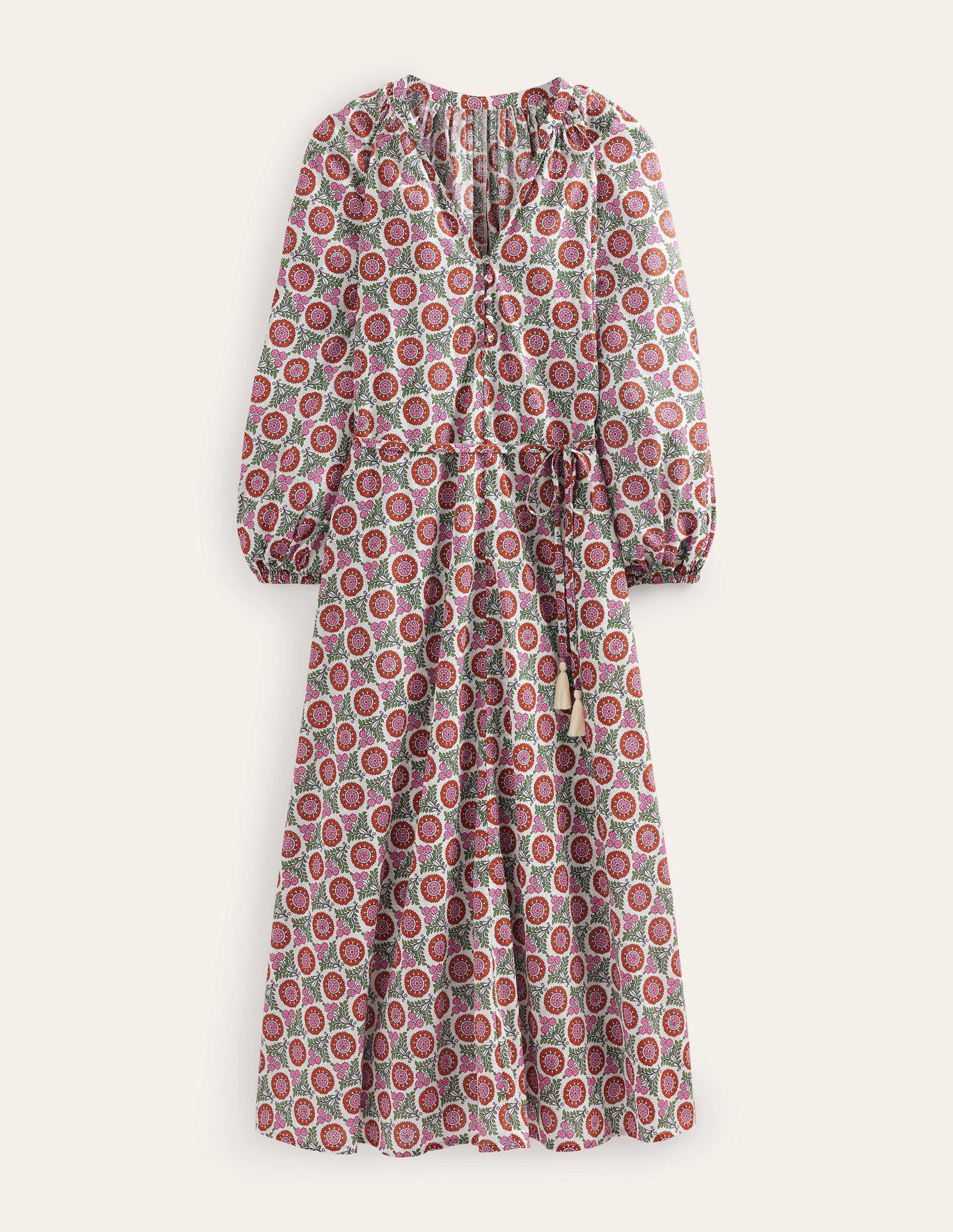 Notch-Neck Cotton Maxi Dress-Gin Fizz, Sunflower Sprig-5
