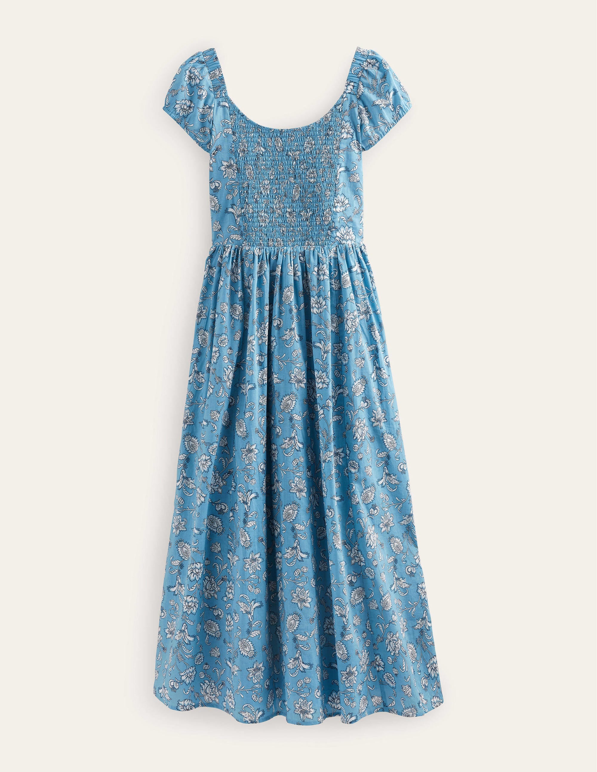 Kleid mit gesmoktem Rücken-Ritterspornblau, Herbstwiese - Image 5