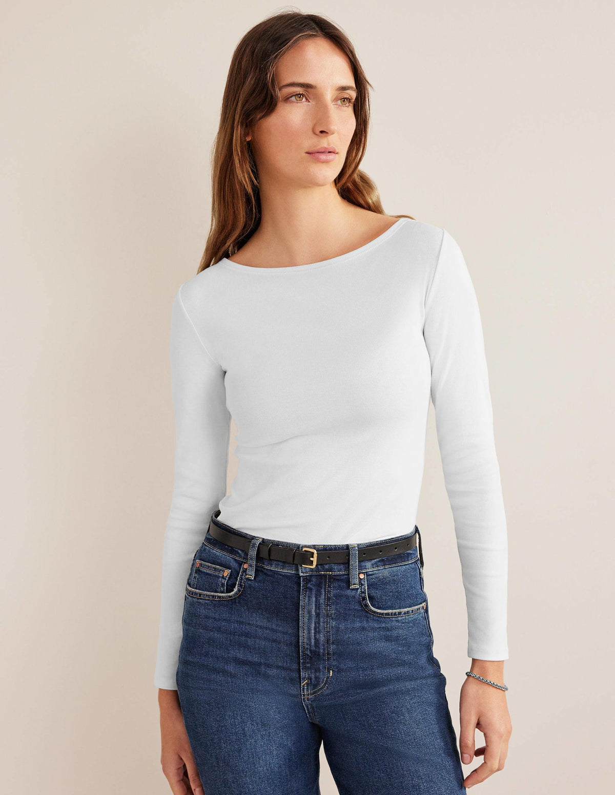 Basic-Shirt mit U-Boot-Ausschnitt-Weiß - Image 1