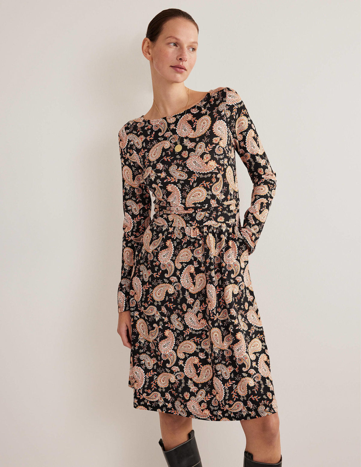 Abigail Jerseykleid-Schwarz, Paisleymuster - Image 1
