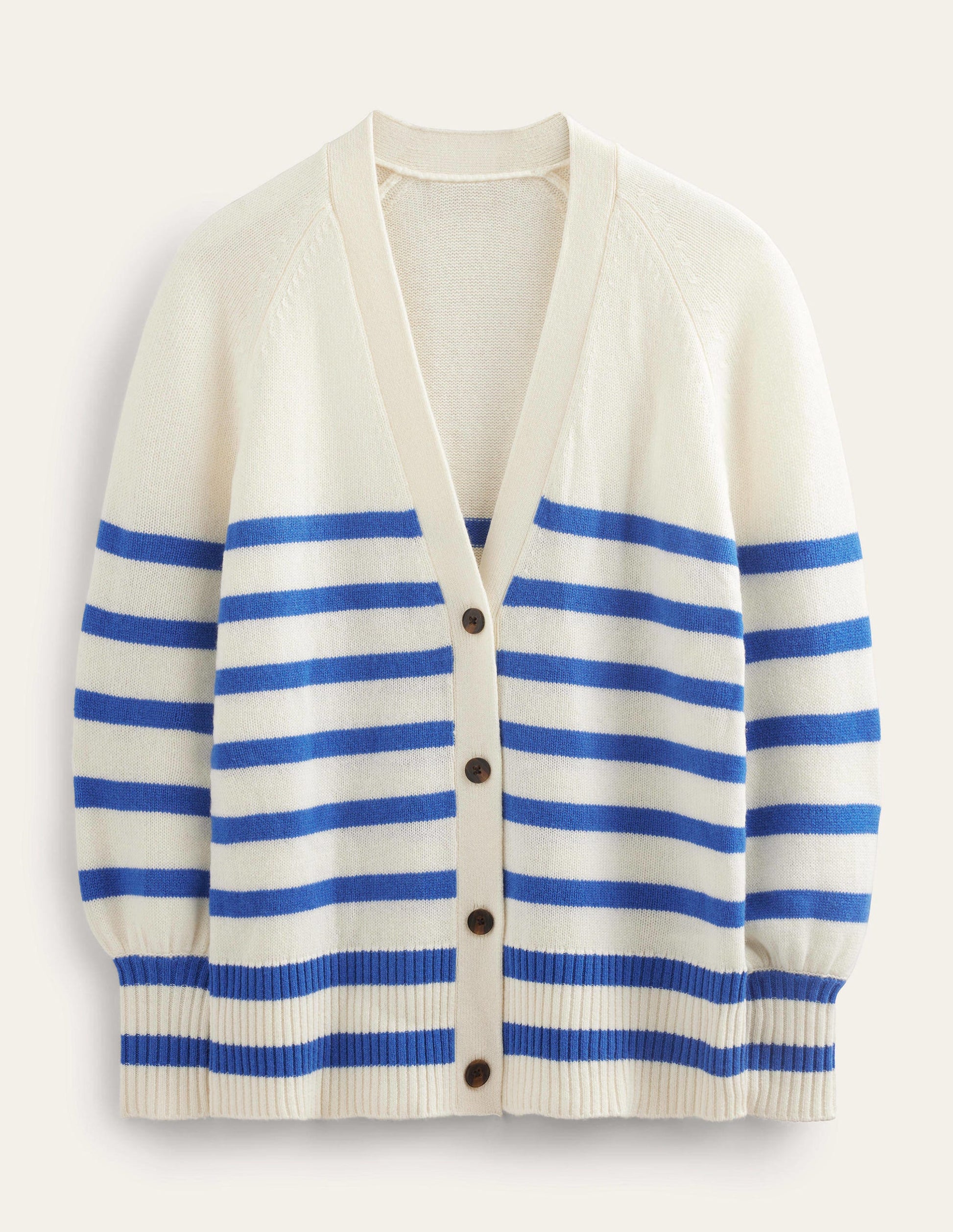 Langer Kaschmircardigan-Ivory, Bright Blue Stripe-5