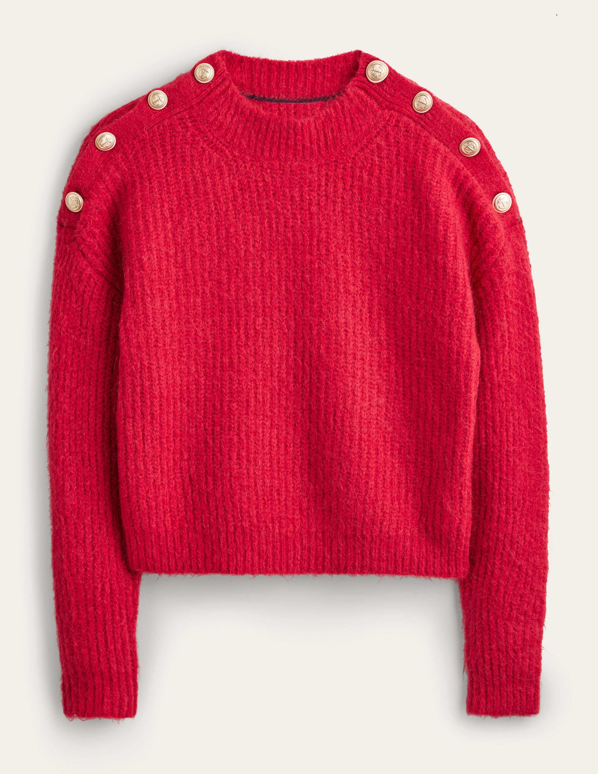 Fluffy Ribbed Button Jumper-Ruby - Image 6
