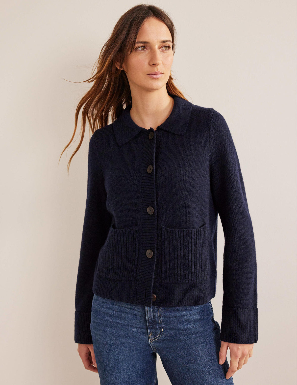 Cardigan mit Kragen-Marineblau - Image 1