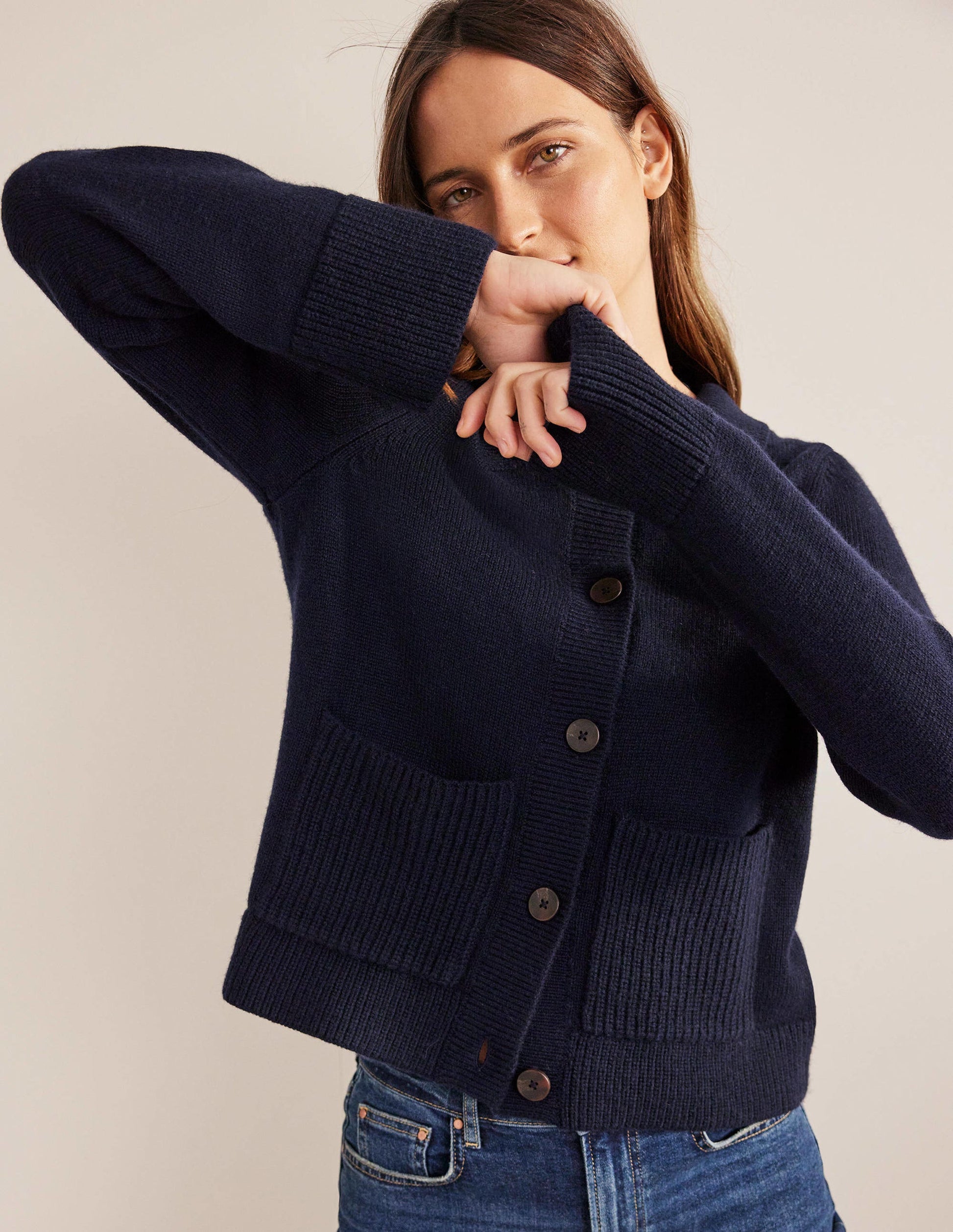 Cardigan mit Kragen-Marineblau-4