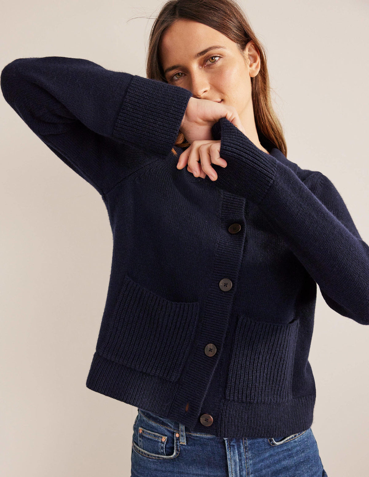 Cardigan mit Kragen-Marineblau - Image 4