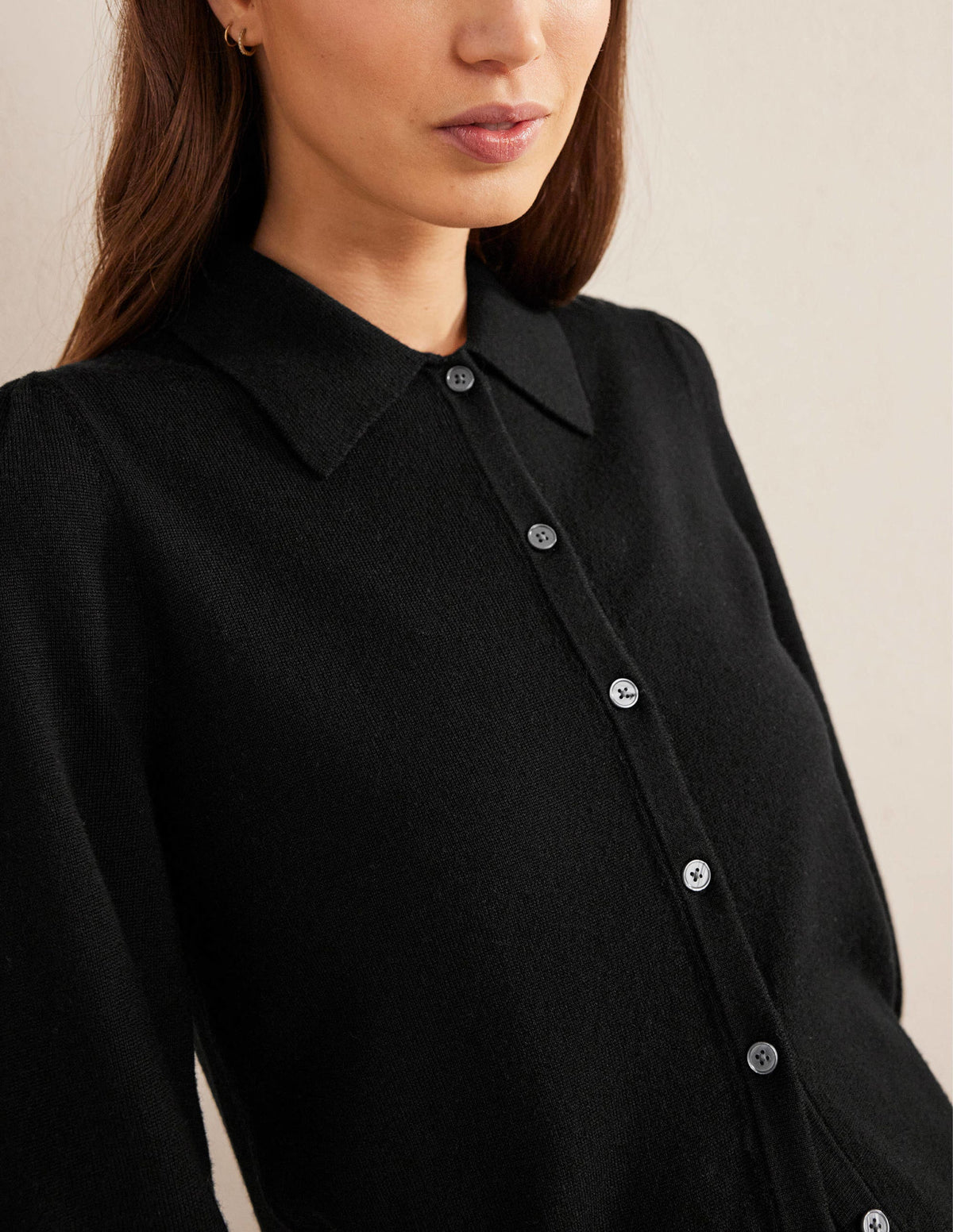 Chemise en mérinos avec détail au poignet-Noir-2