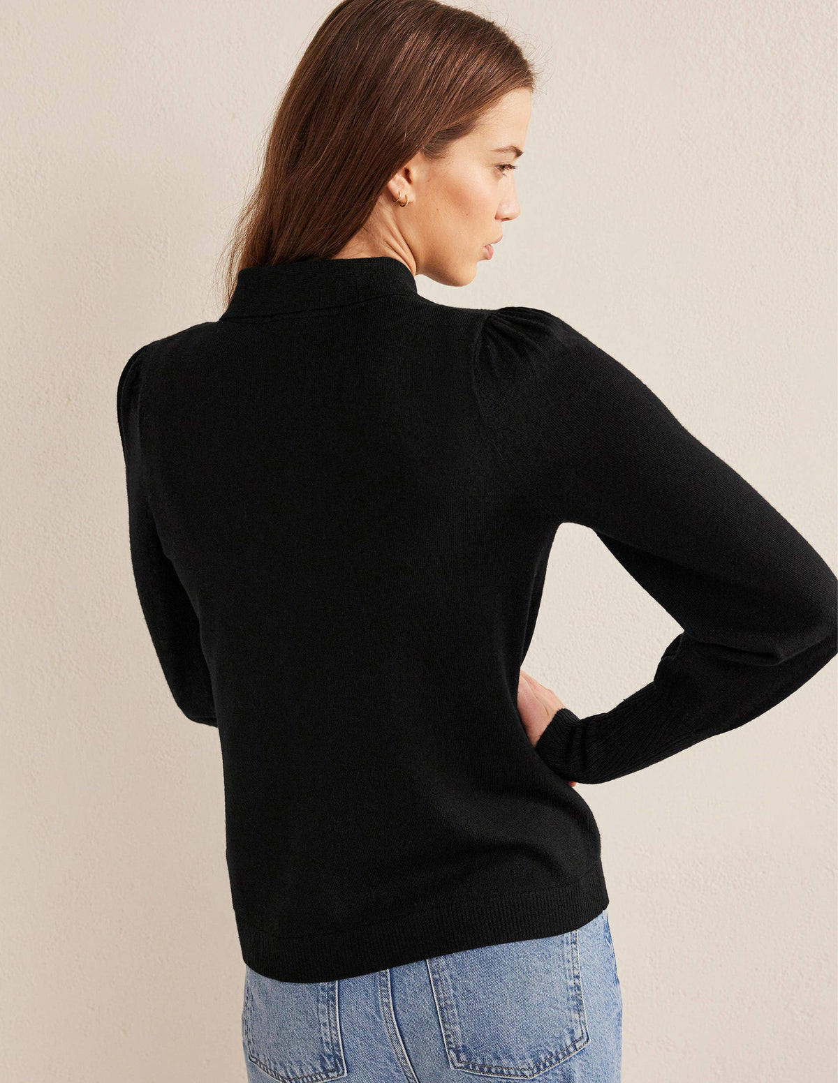 Chemise en mérinos avec détail au poignet-Noir - Image 3