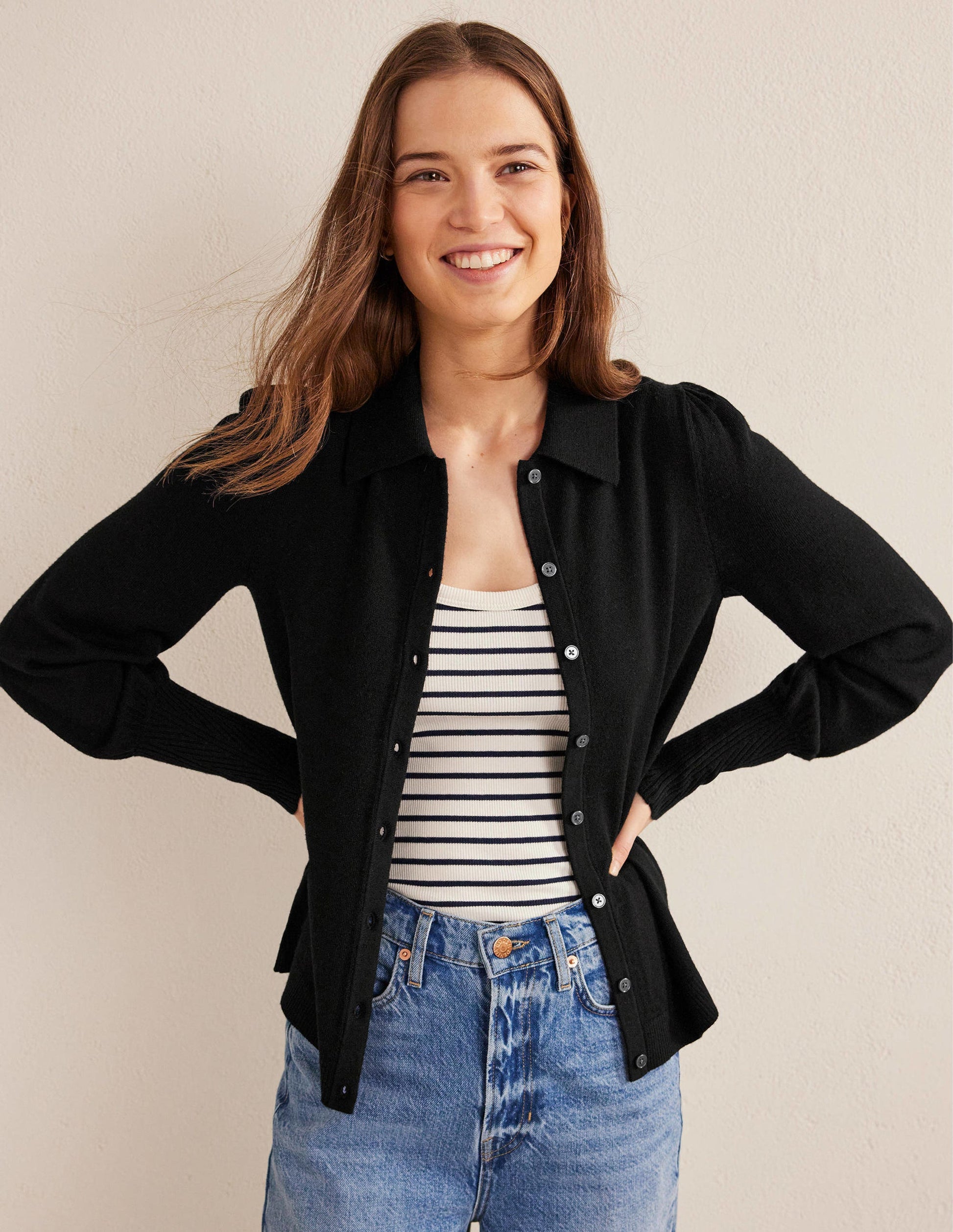 Chemise en mérinos avec détail au poignet-Noir-4
