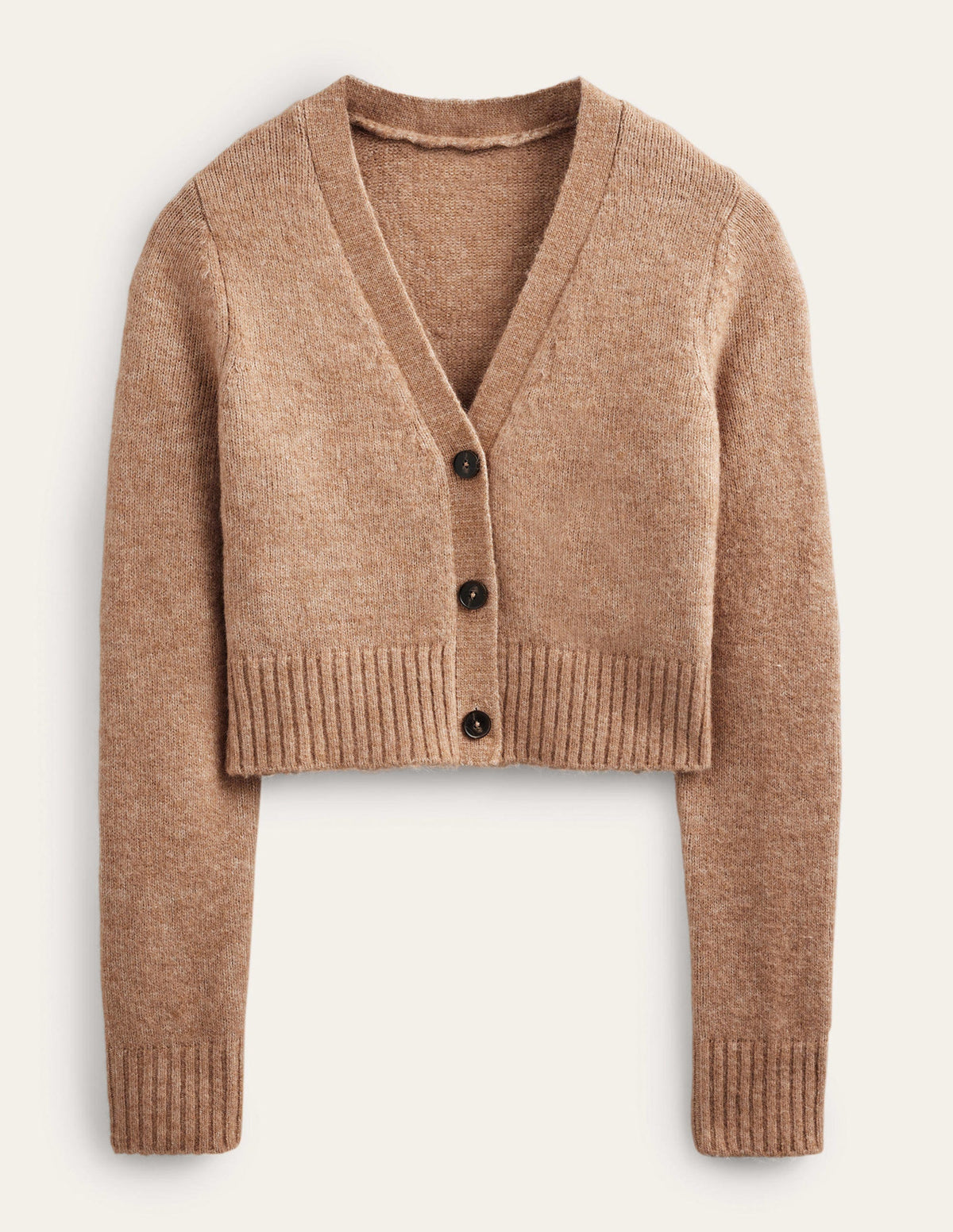 Kurz geschnittener Cardigan mit V-Ausschnitt-Kamelbraun Melange - Image 6