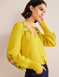 Gilet floral brodé-Motif floral jaune filigrane