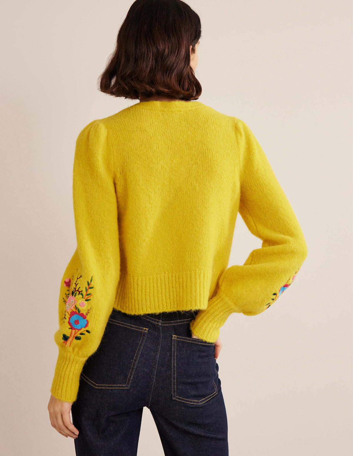 Gilet floral brodé-Motif floral jaune filigrane - Image 3