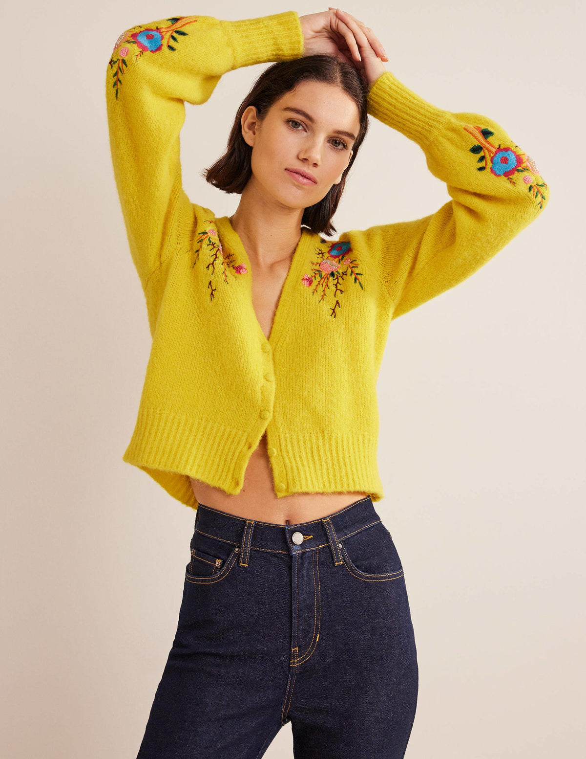 Gilet floral brodé-Motif floral jaune filigrane - Image 4