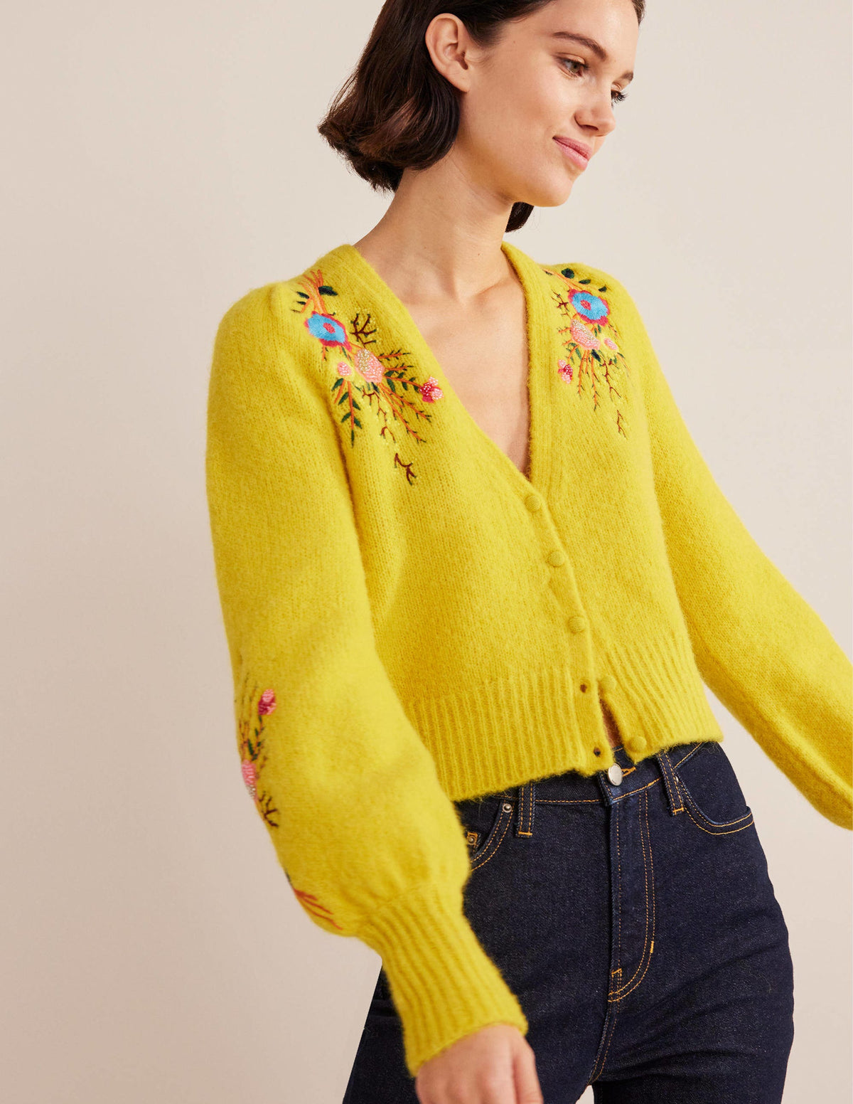 Gilet floral brodé-Motif floral jaune filigrane - Image 5
