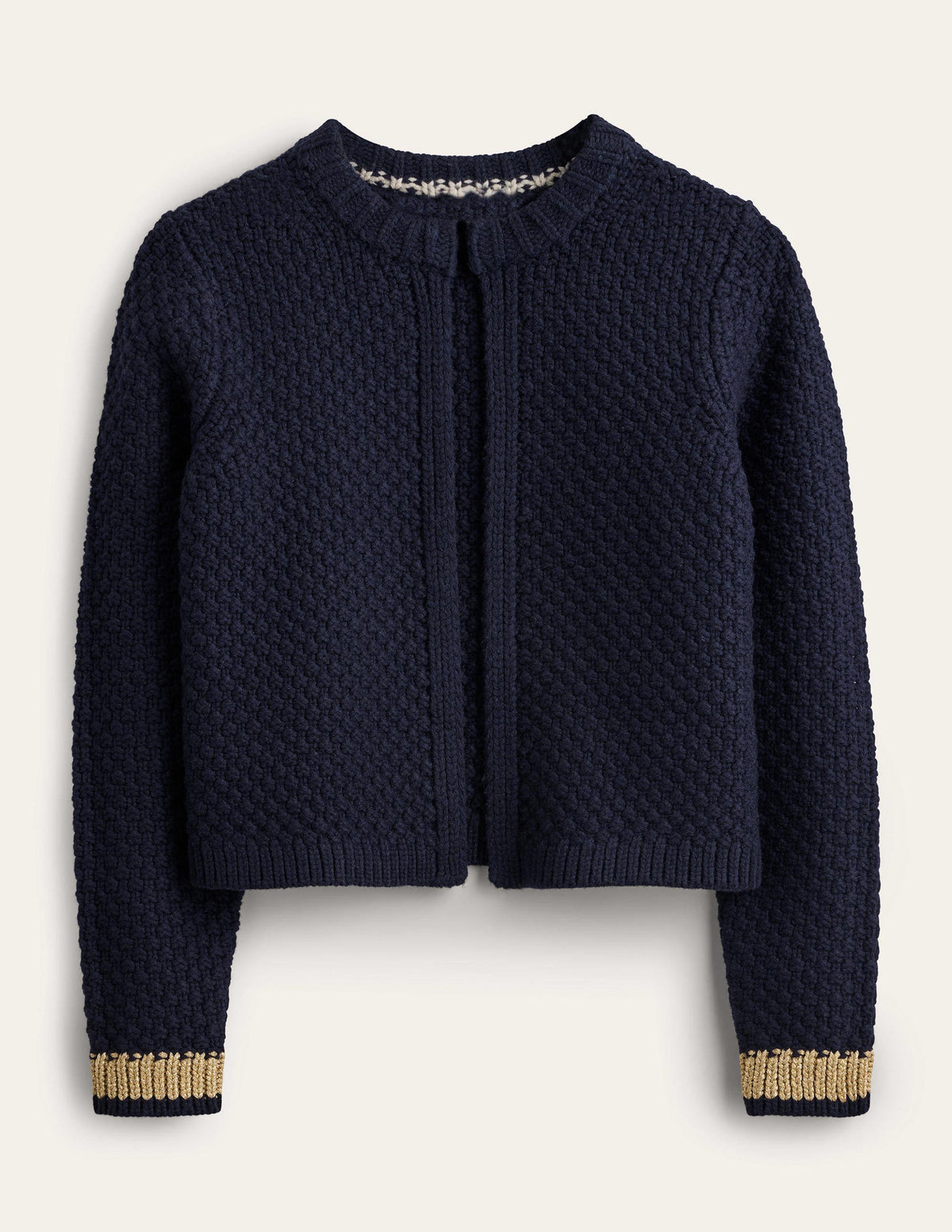 Strukturierter Grobstrick-Cardigan-Navy, Gold - Image 6