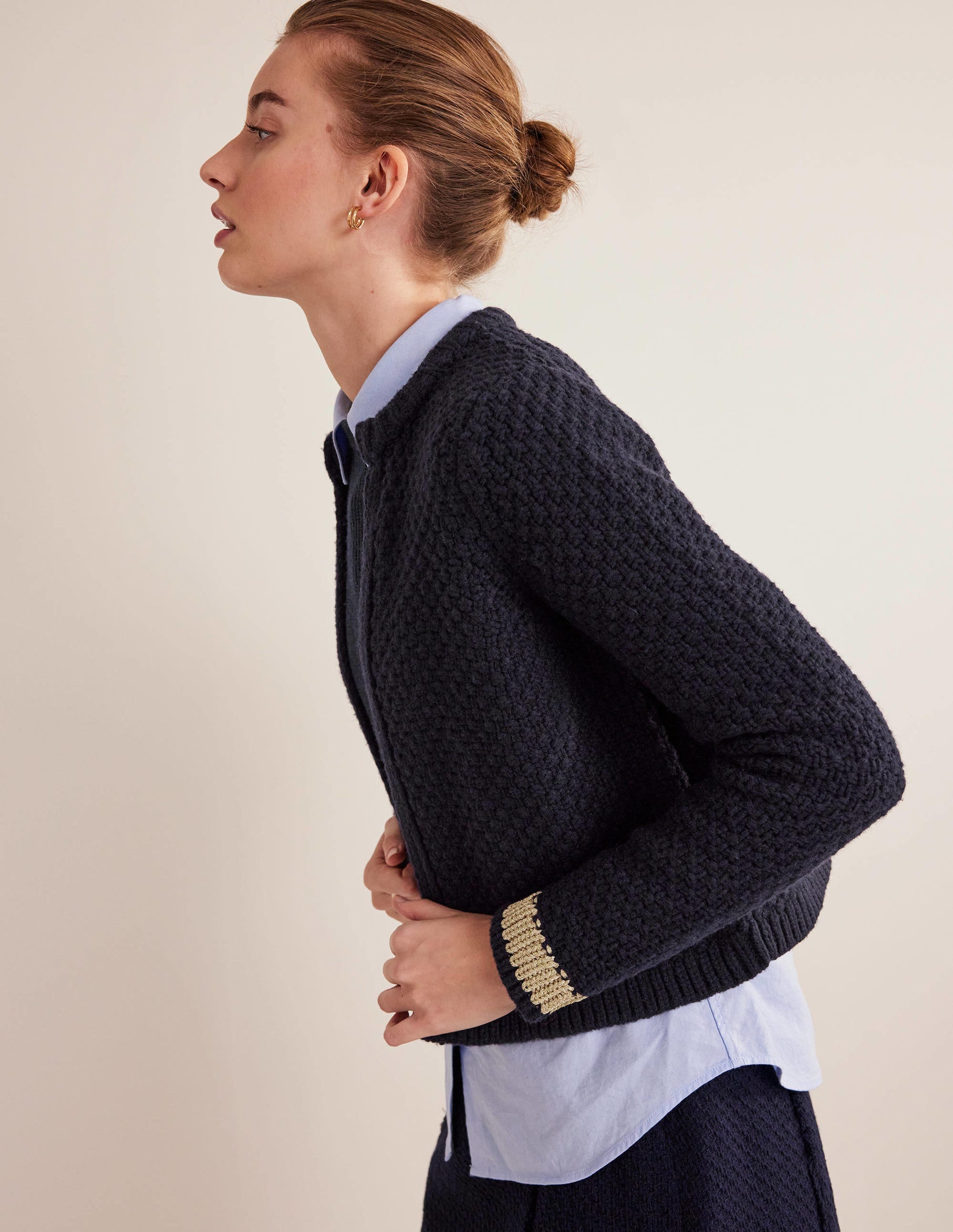 Strukturierter Grobstrick-Cardigan-Navy, Gold - Image 1