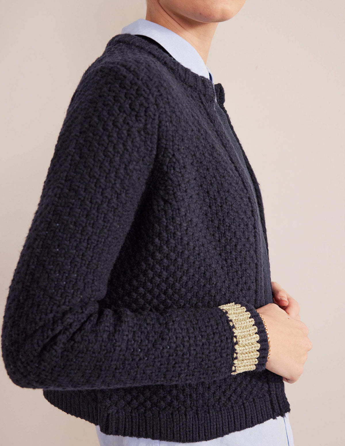Strukturierter Grobstrick-Cardigan-Navy, Gold-3