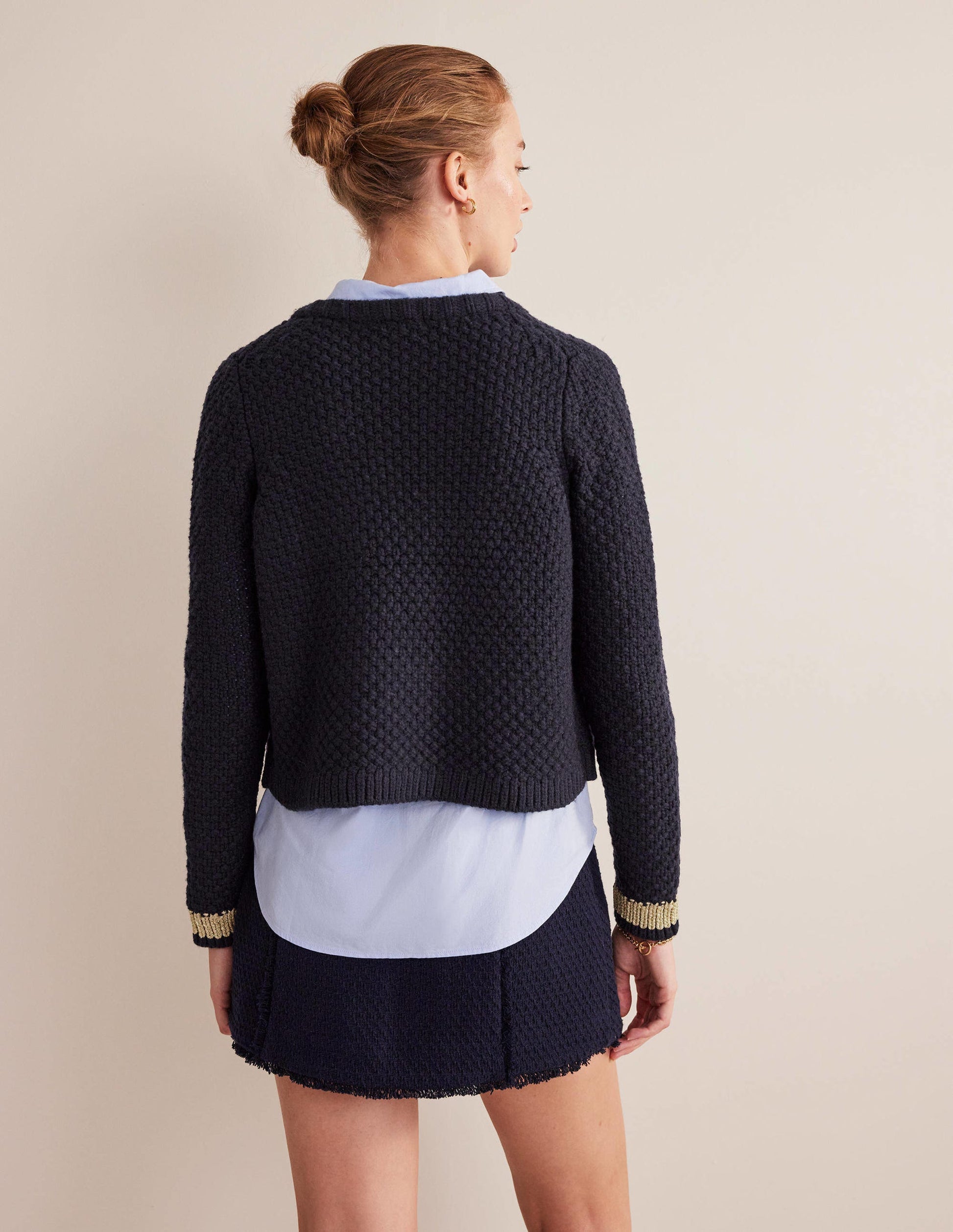 Strukturierter Grobstrick-Cardigan-Navy, Gold-4