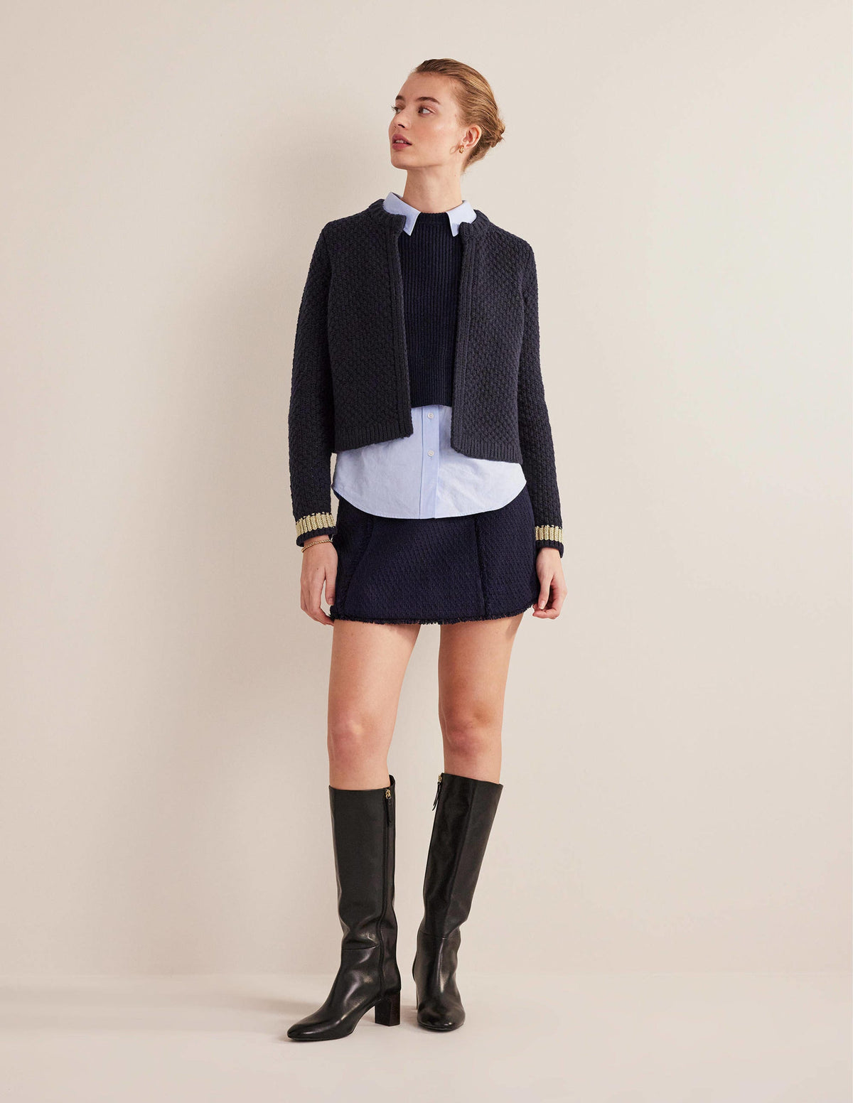 Strukturierter Grobstrick-Cardigan-Navy, Gold-5