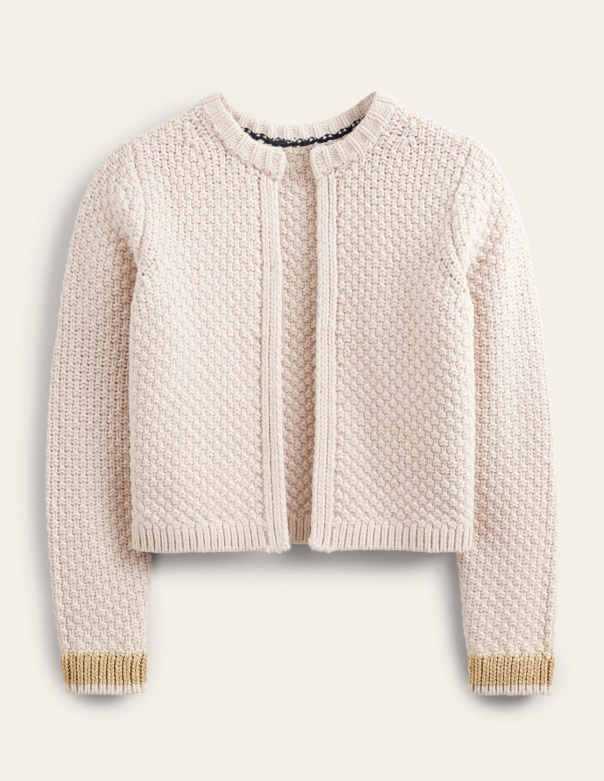 Strukturierter Grobstrick-Cardigan-Lammfell, Gold-7