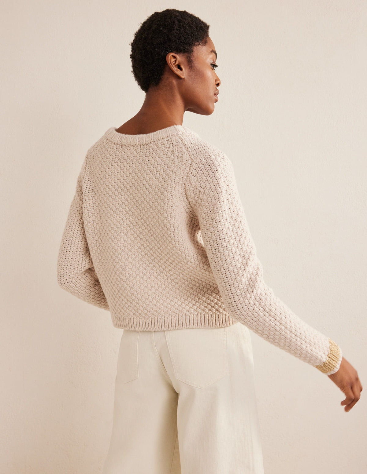 Strukturierter Grobstrick-Cardigan-Lammfell, Gold-3