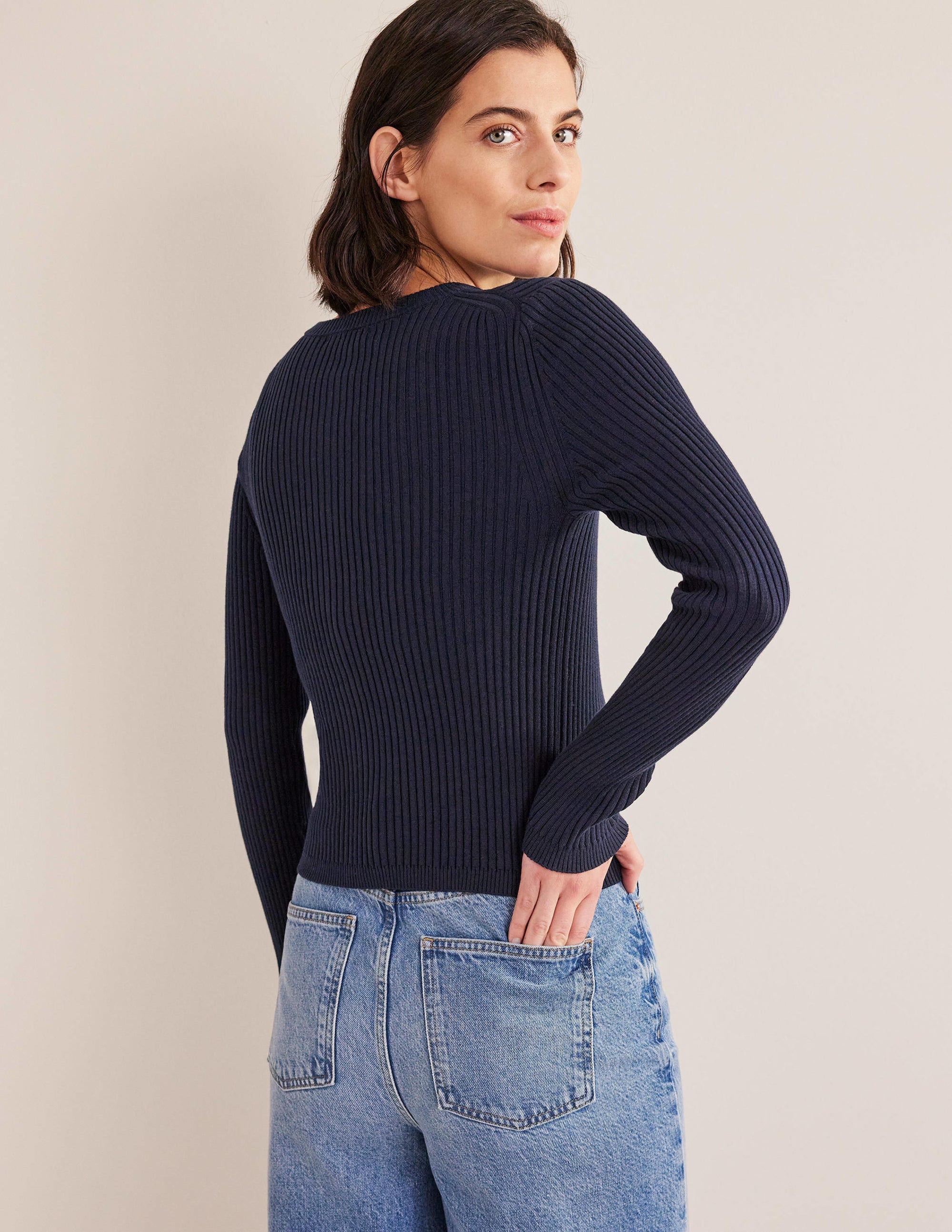 Cardigan mit Rippstrickdetail-Marineblau - Image 3