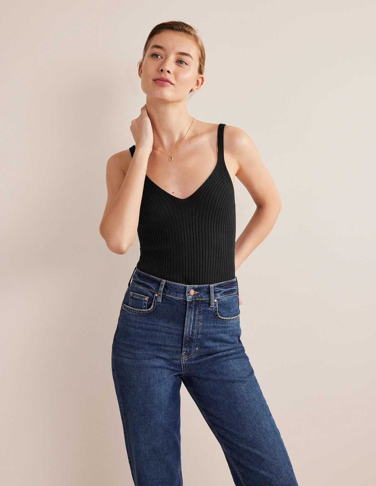 Ribbed Vest Top-Black - Image 1