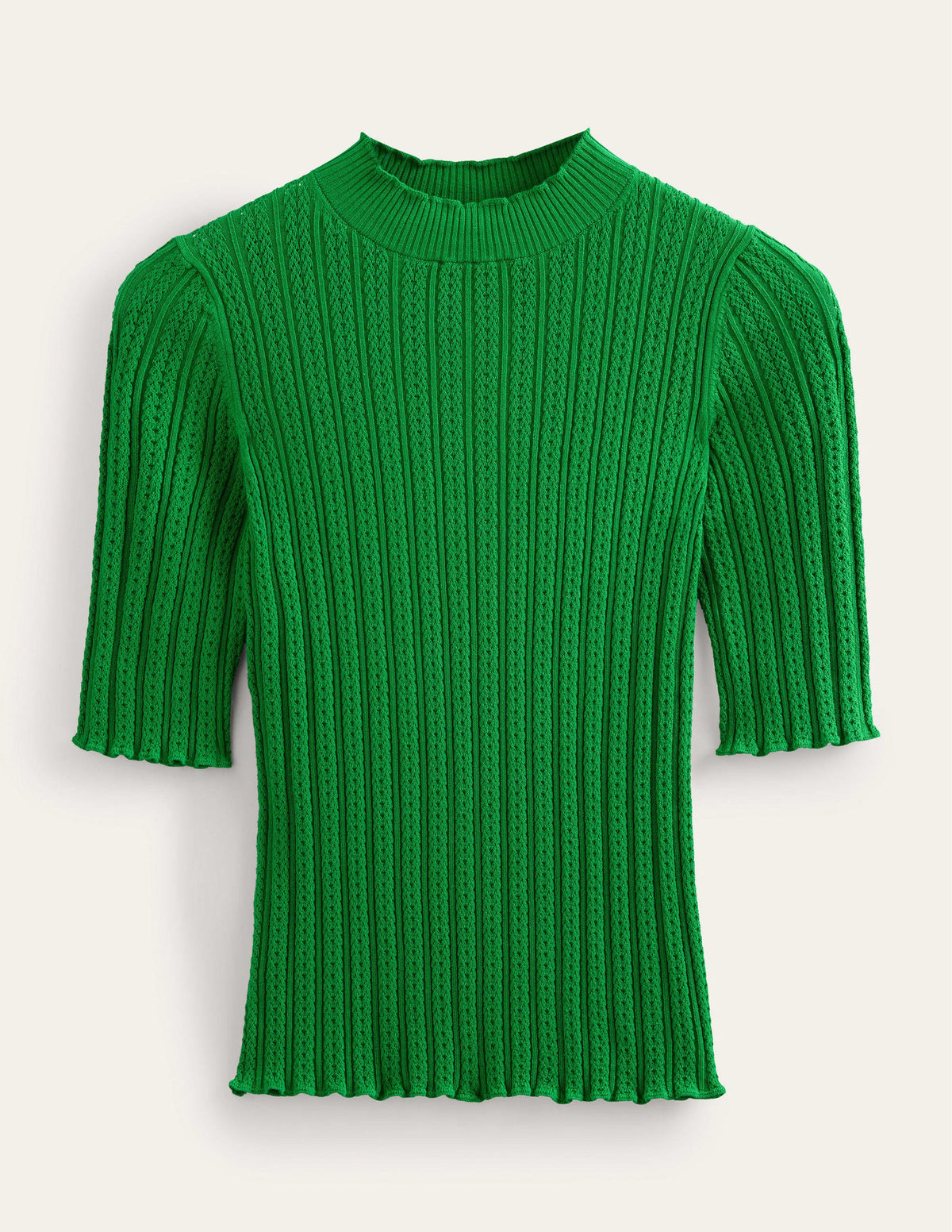 Geripptes T-Shirt mit hohem Kragen-Grün - Image 5