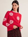 Grobstrick-Pullover mit Stickerei-Erdbeerkuchenrot