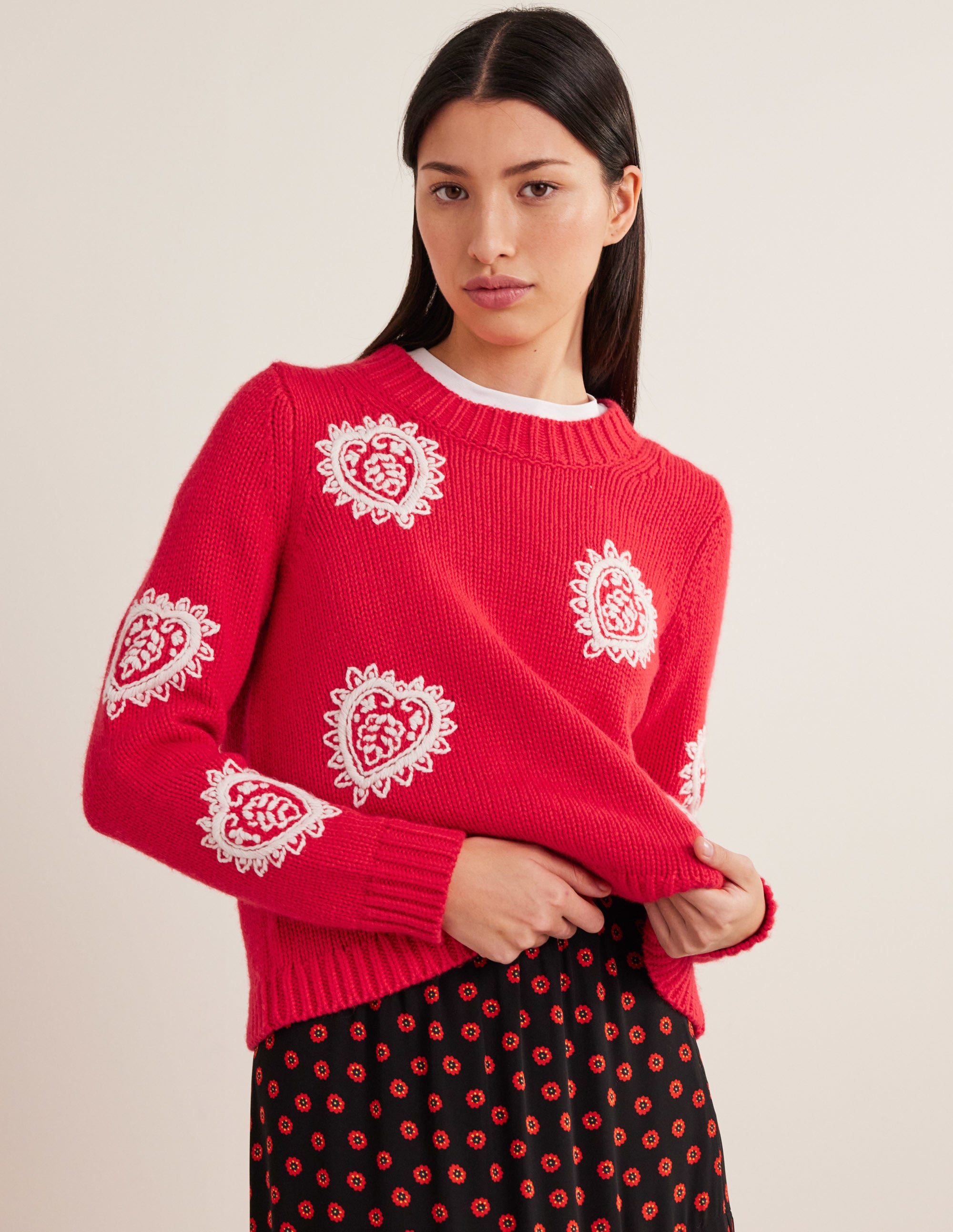 Grobstrick-Pullover mit Stickerei-Erdbeerkuchenrot - Image 1
