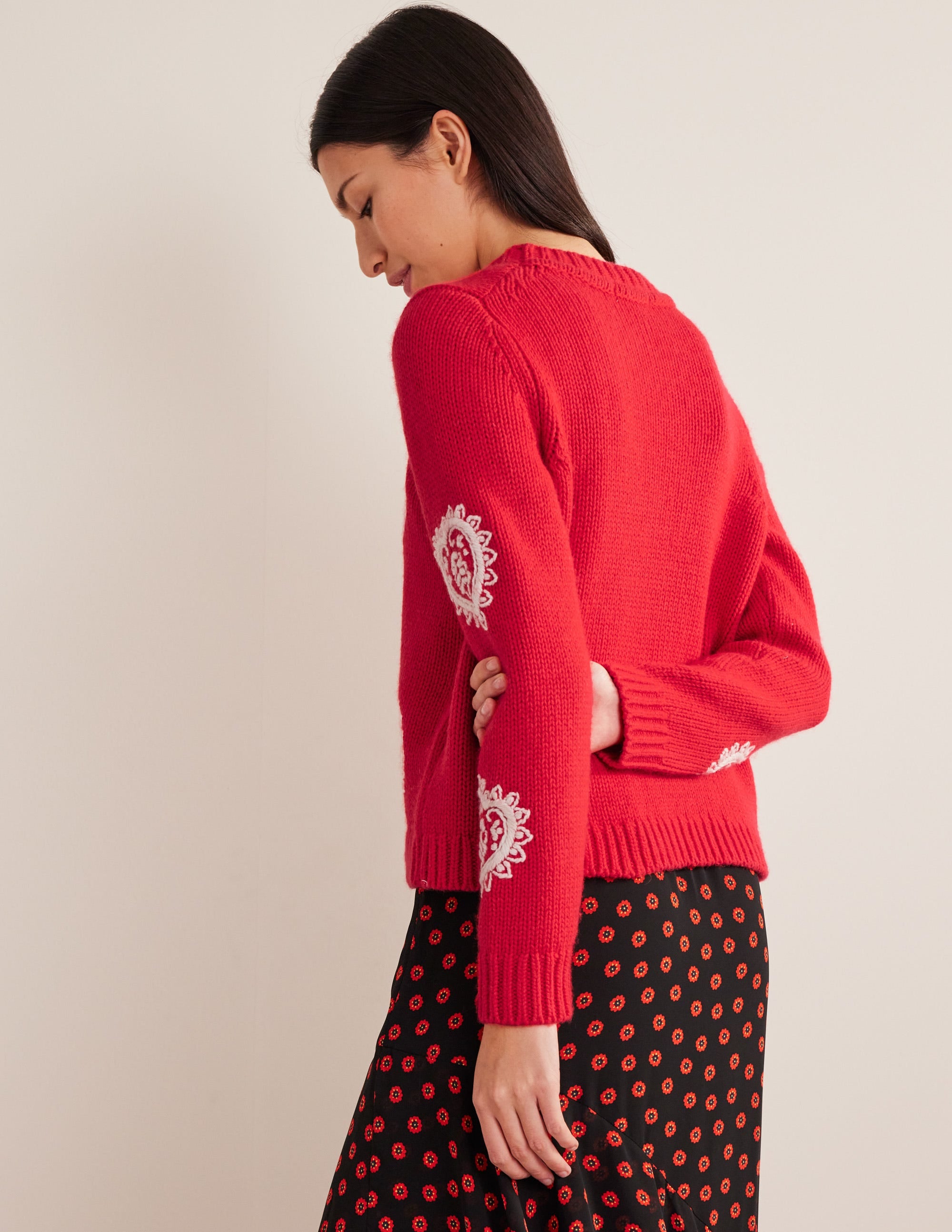 Grobstrick-Pullover mit Stickerei-Erdbeerkuchenrot - Image 3